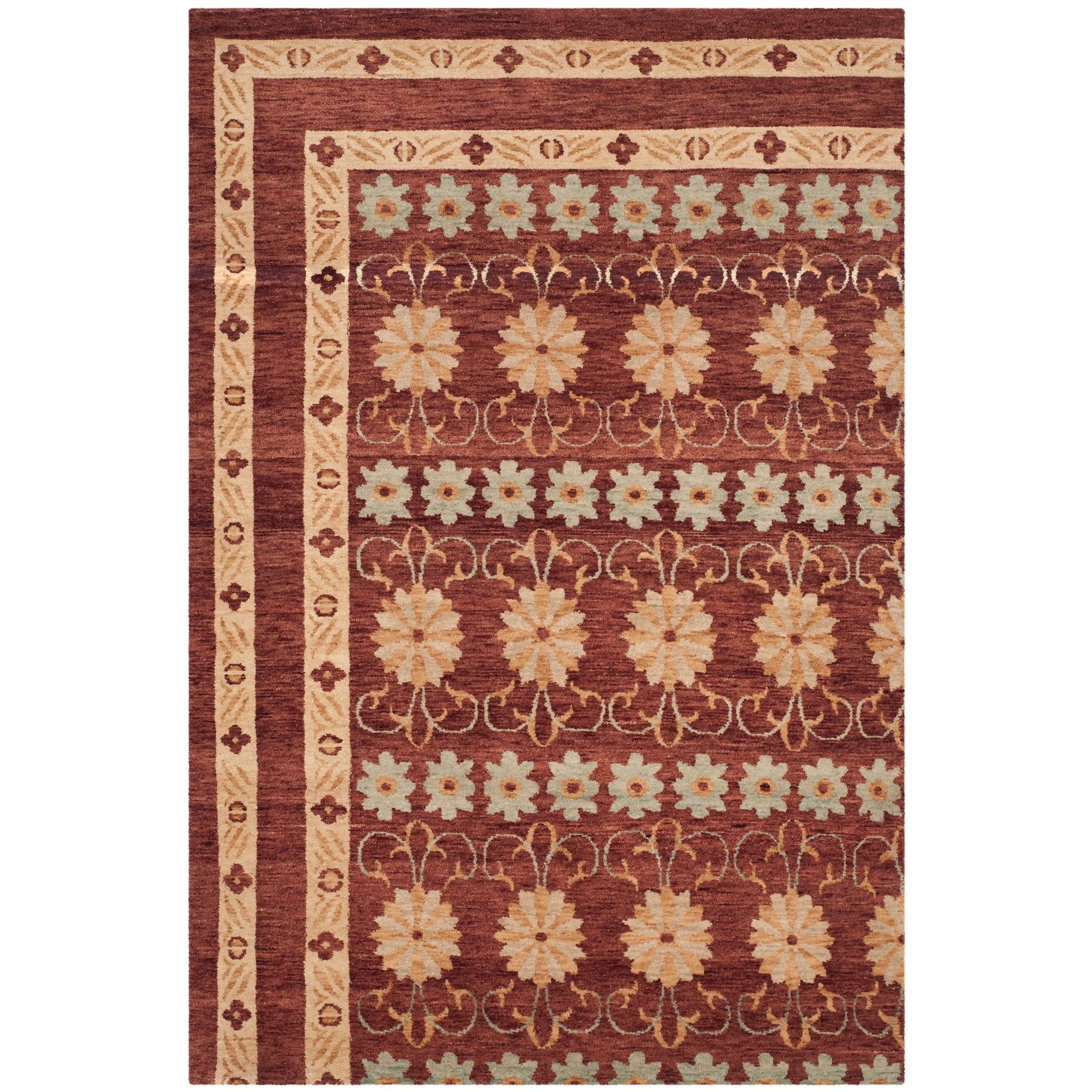 Hand-Knotted Brown and Light Blue Wool Rug, 4' x 6'