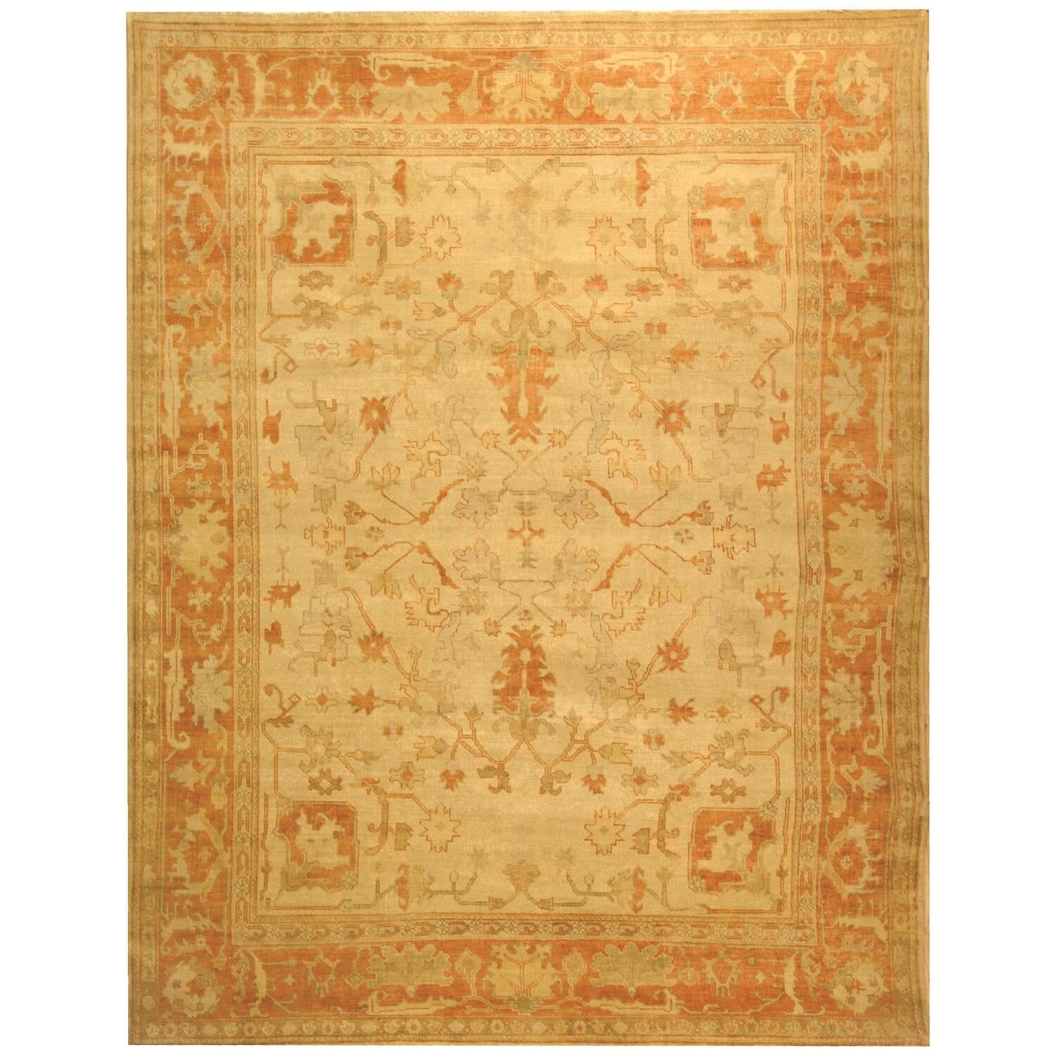 Handmade Ivory and Rust Wool 9' x 12' Area Rug