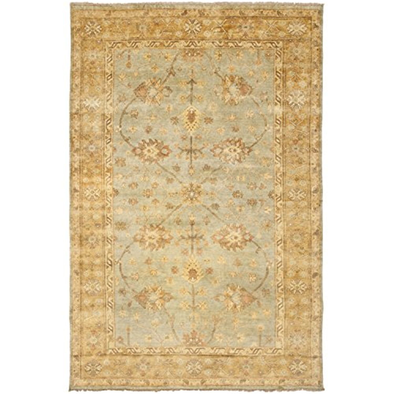 Light Blue Hand-Knotted Wool 6' x 9' Traditional Rug