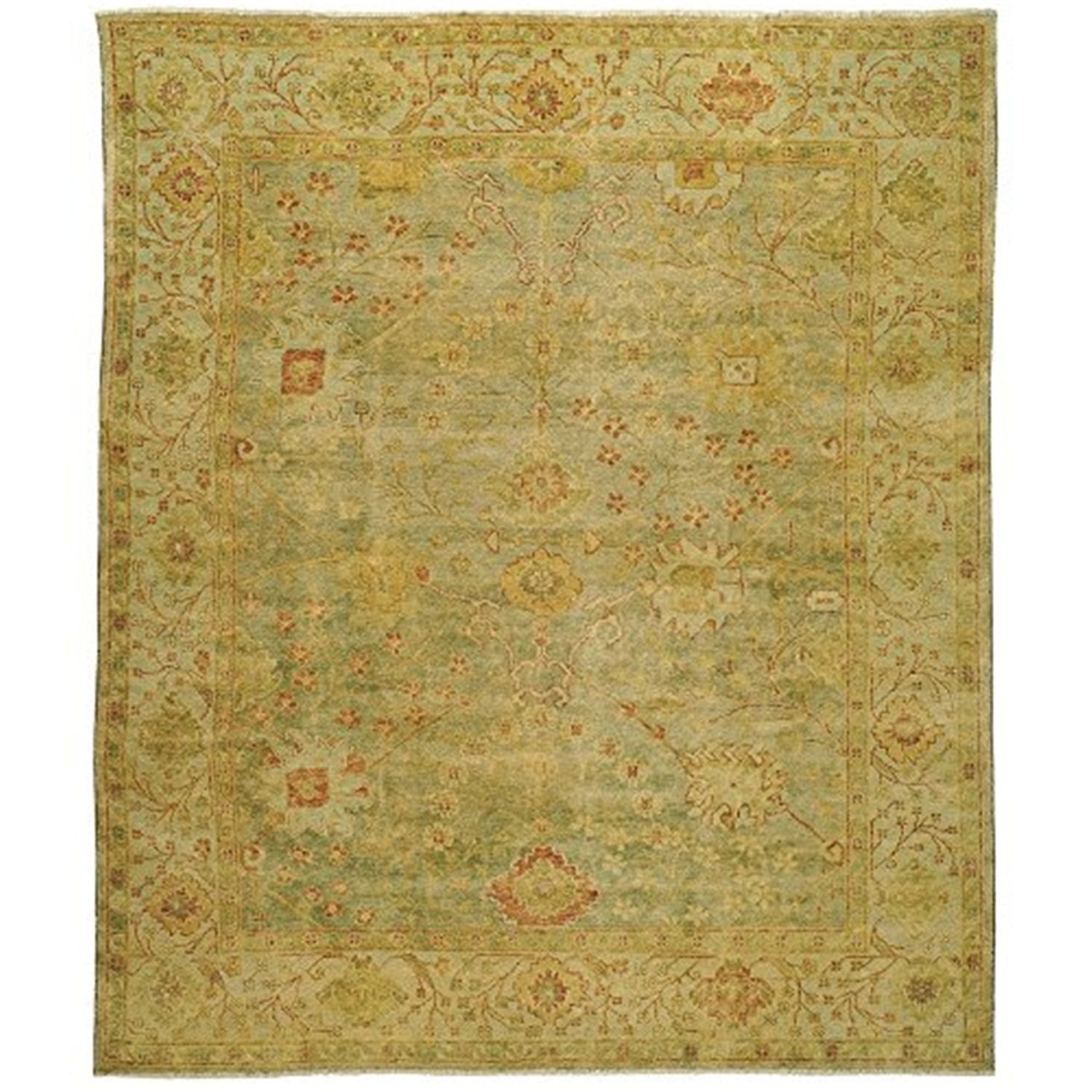 Lustrous Oushak Hand-Knotted Wool Rug in Dark Green and Light Green, 10' x 14'