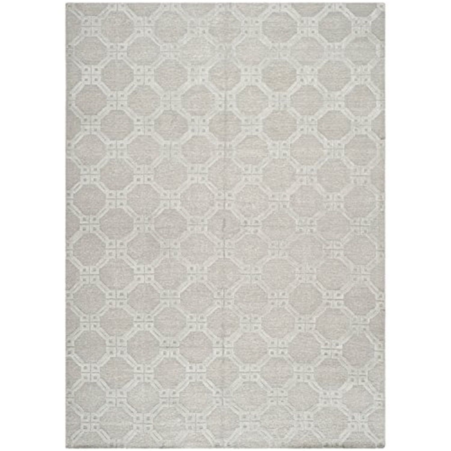 Gray Geometric Hand-knotted Wool and Cotton 9' x 12' Rug