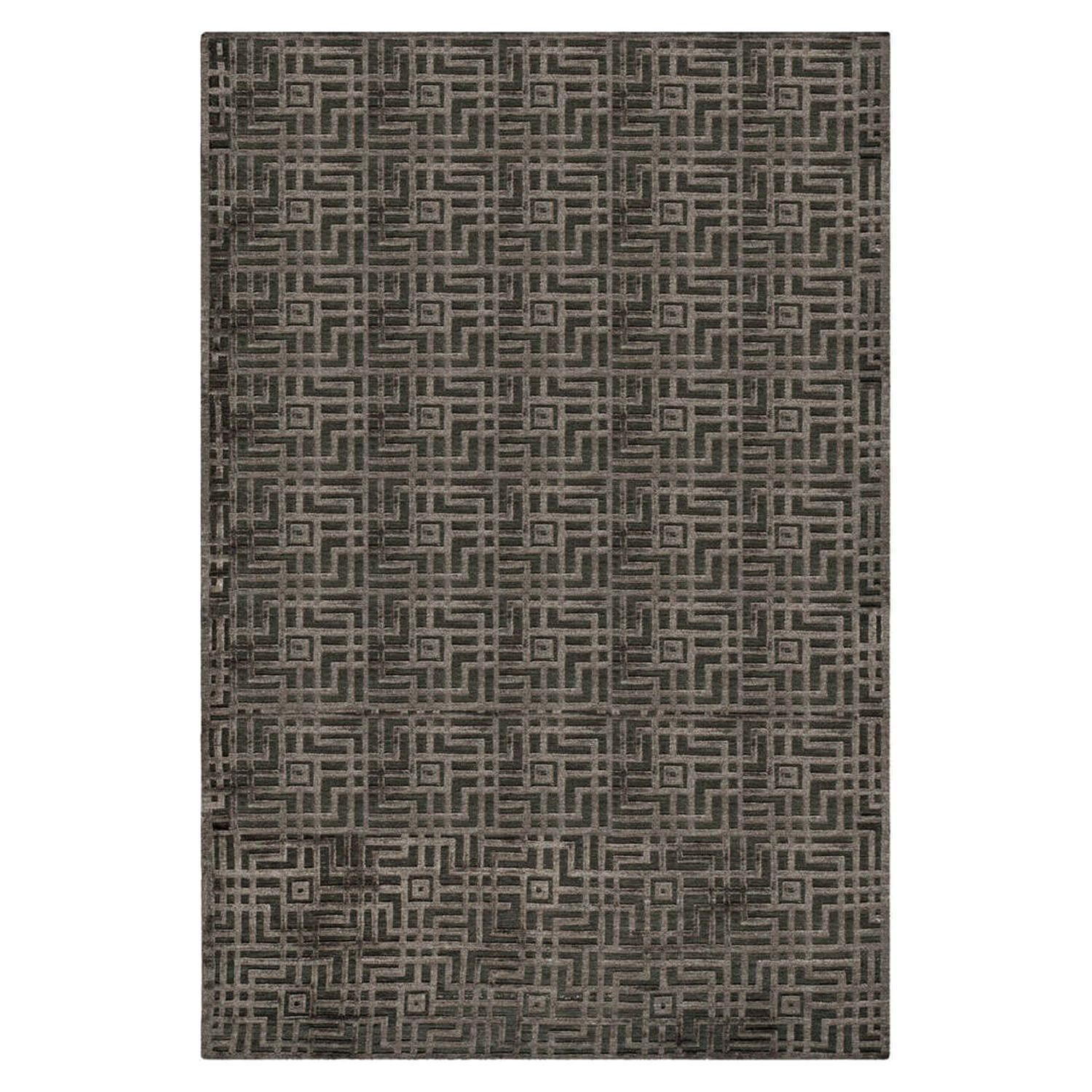 Taupe Geometric Hand-Knotted Wool and Viscose Rug, 9' x 12'