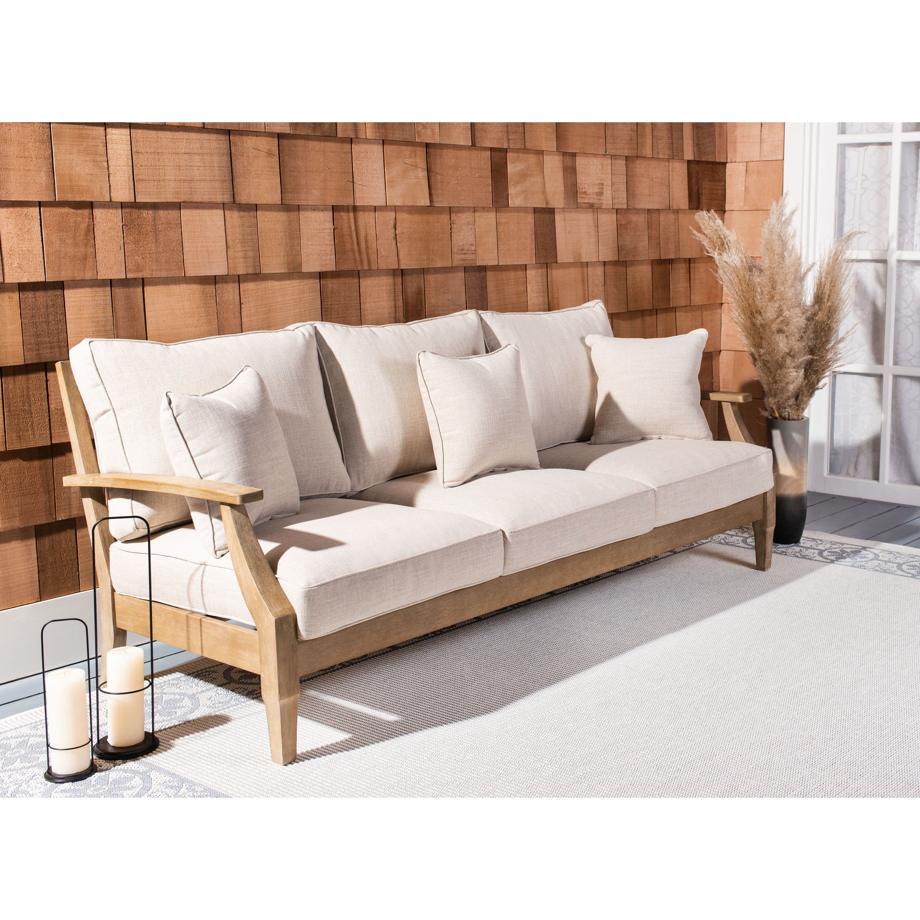 Martinique Natural White Eucalyptus Wood Outdoor Patio Sofa