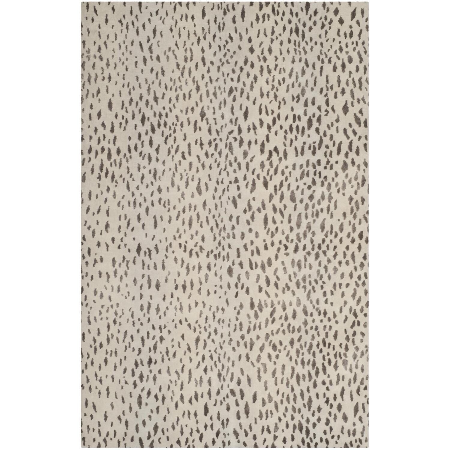 Luxurious Silver Geometric 6' x 9' Hand-Knotted Wool Rug