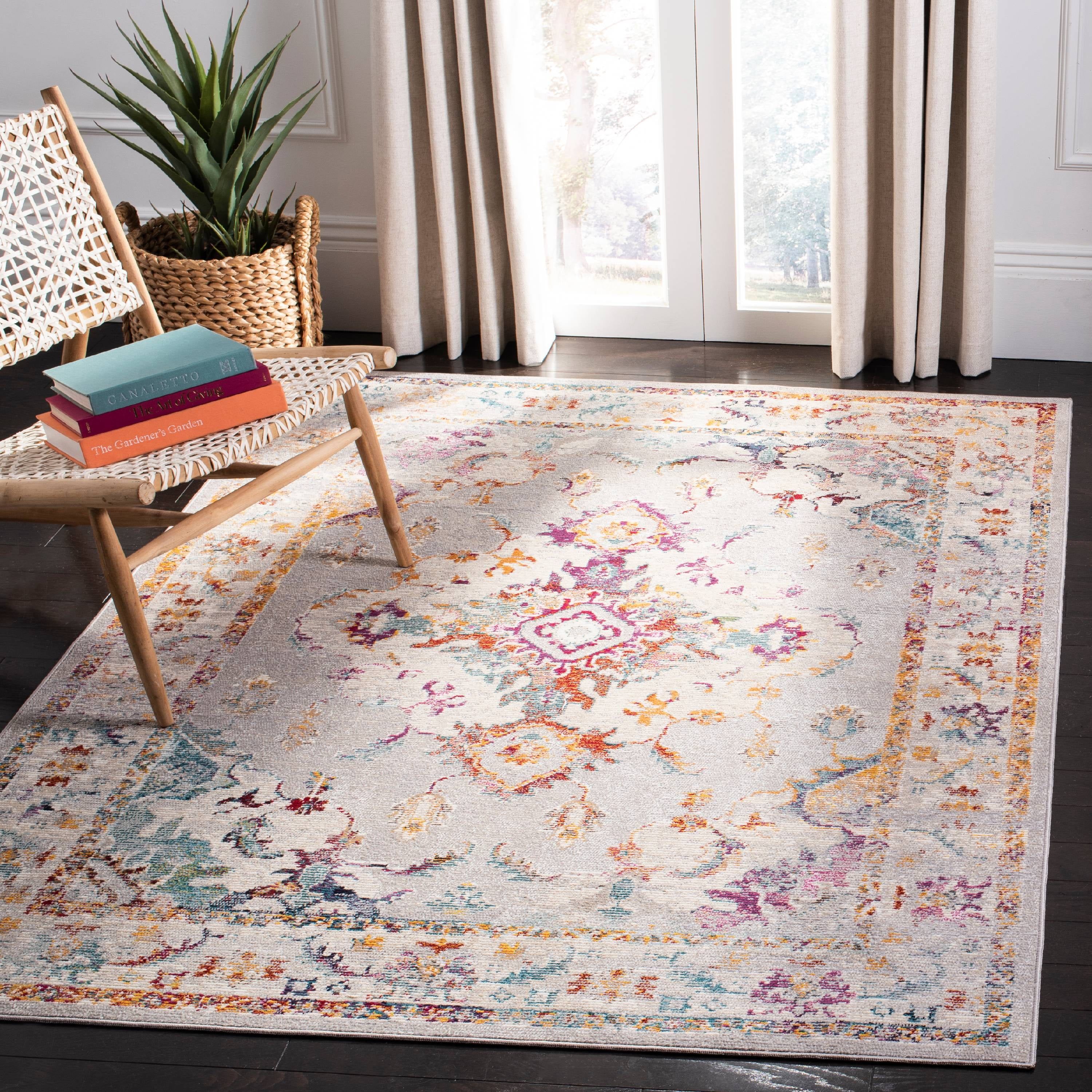 Gray and Cream 4' x 6' Oriental Synthetic Rug