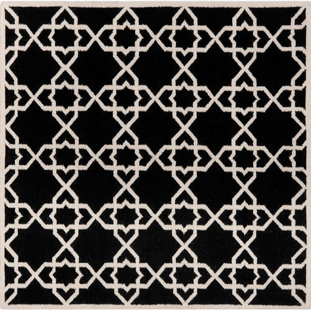 Black and Ivory Geometric Wool 6' x 6' Square Rug