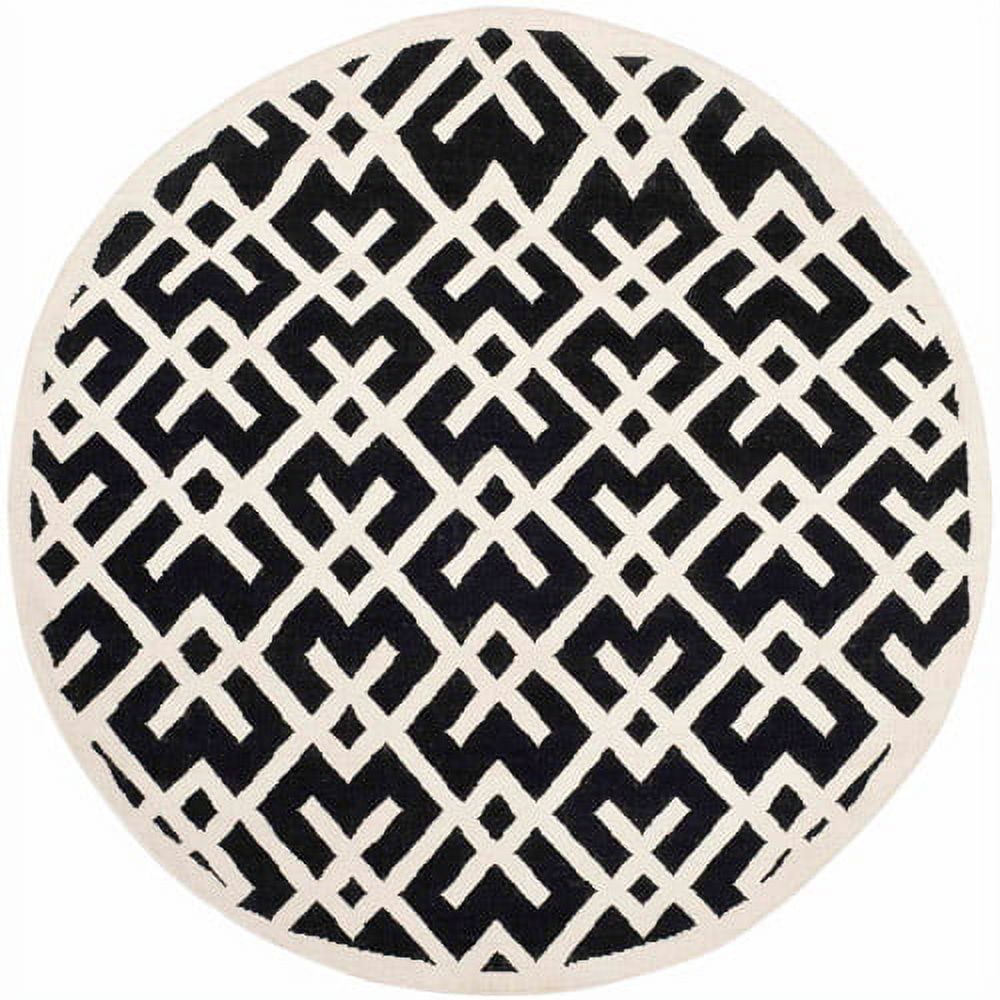 Ivory and Black Geometric Wool Flat Woven Rug, 10' x 14'