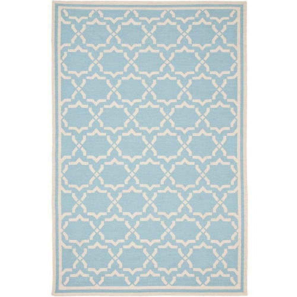 Light Blue and Ivory Geometric Wool 3' x 5' Area Rug