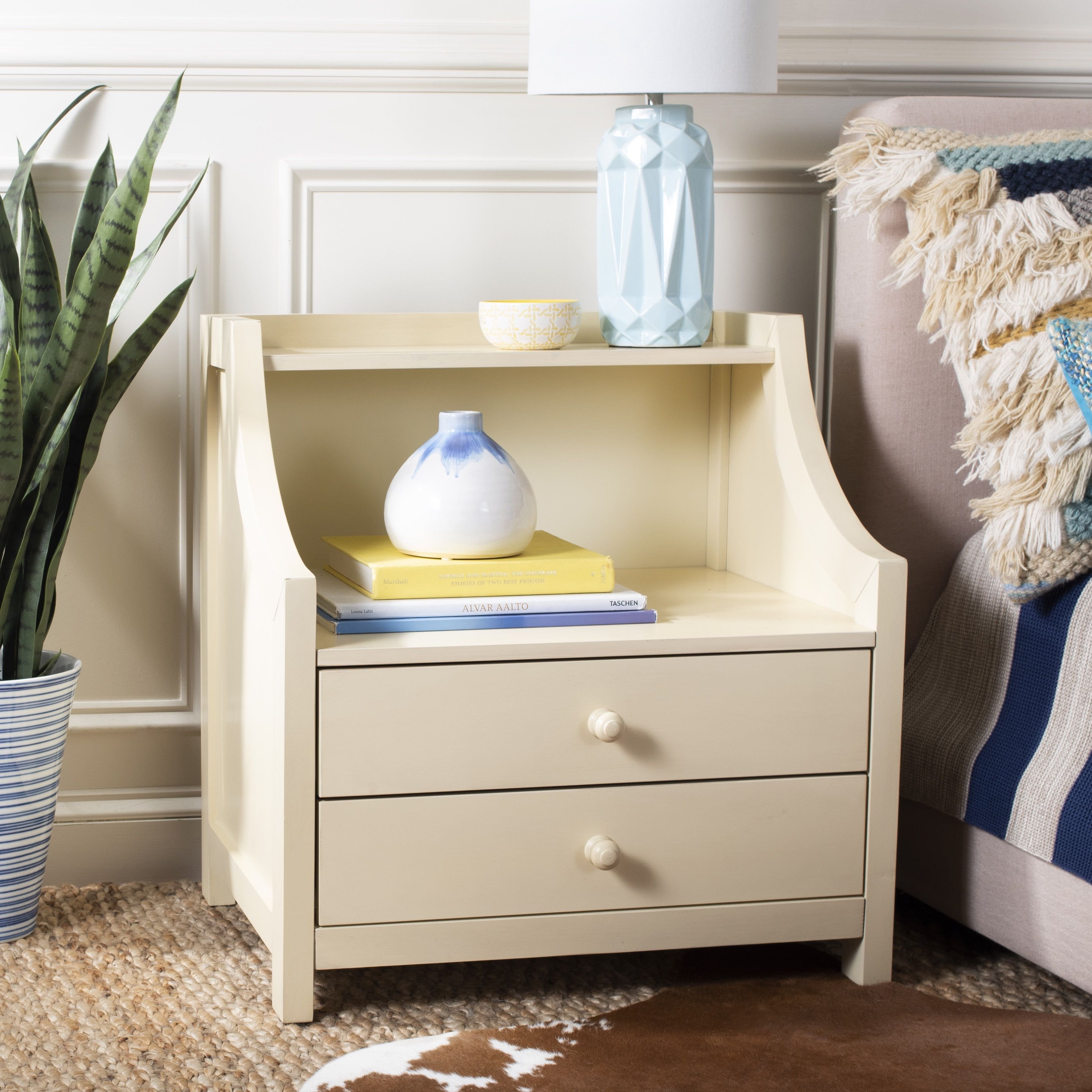 White Transitional 2-Drawer Wooden Nightstand