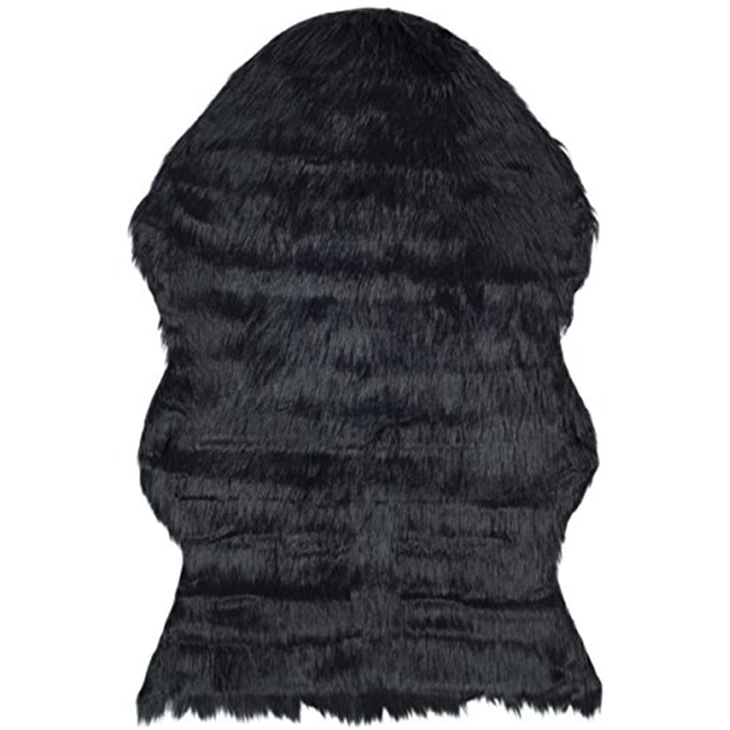 Luxurious Handmade Black Faux Sheepskin 4' x 6' Tufted Rug