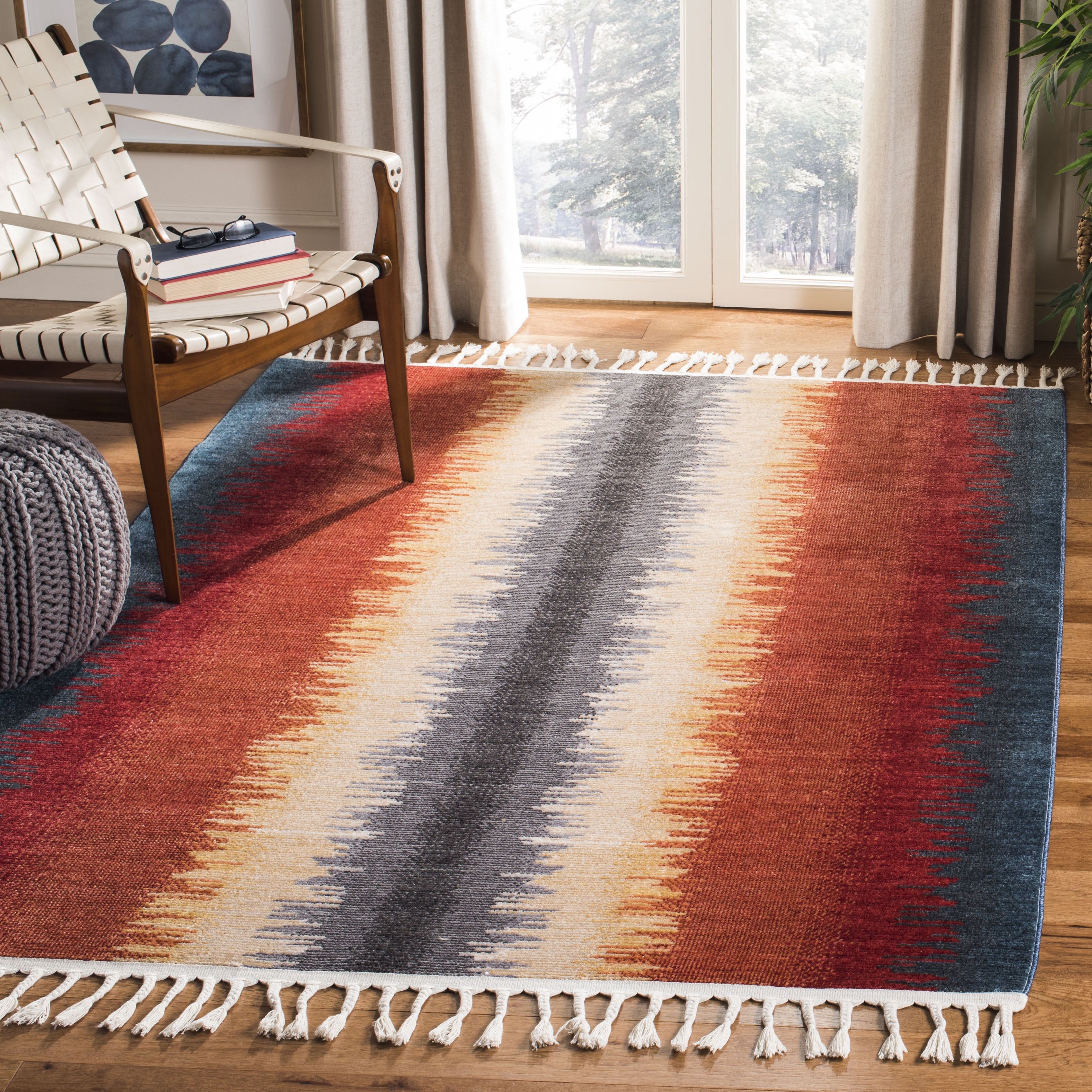 Braided Medallion 4' x 5'4" Blue and Orange Cotton-Synthetic Rug