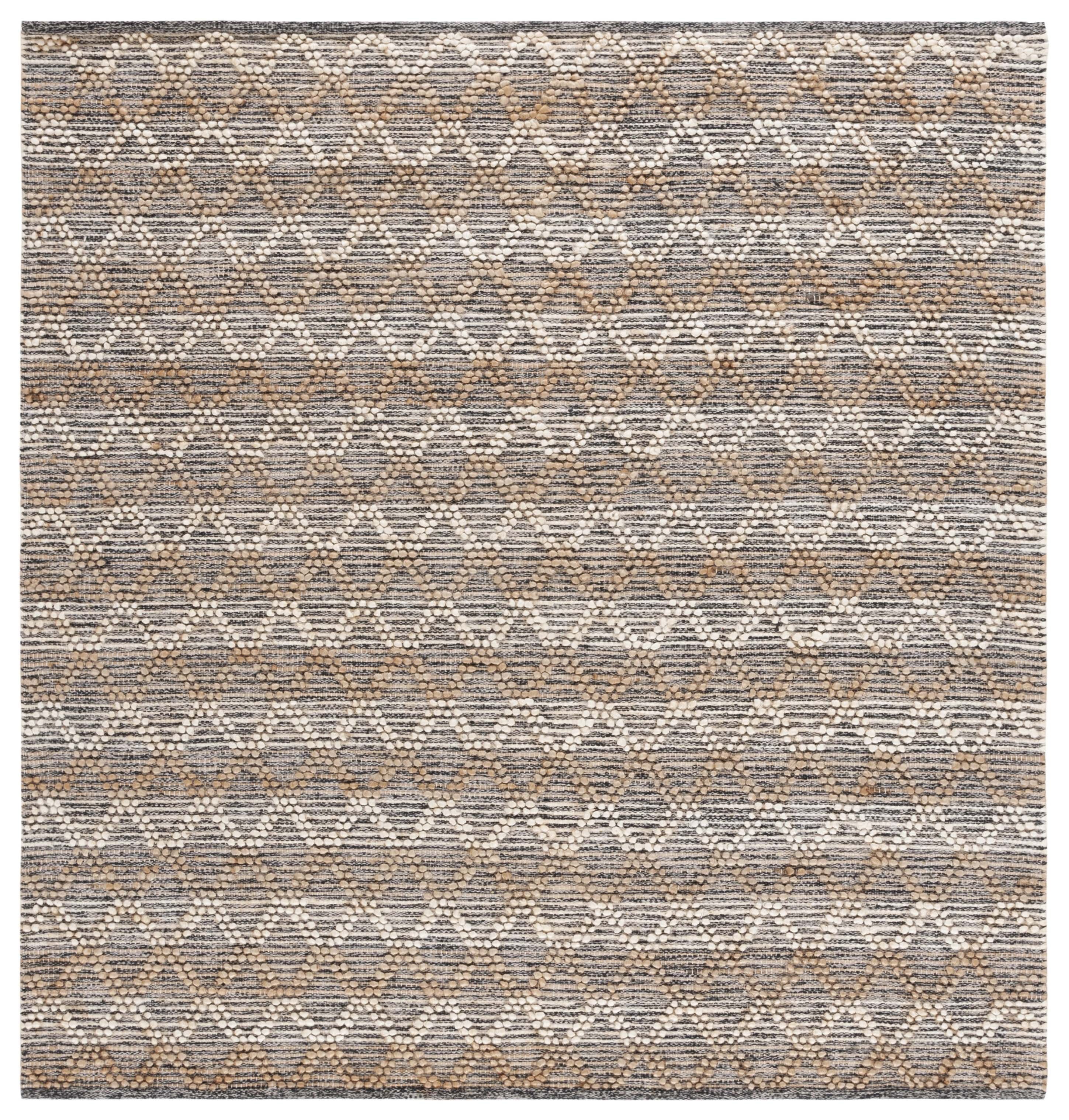 Natural Fiber Black and Beige Flat Woven Square Rug