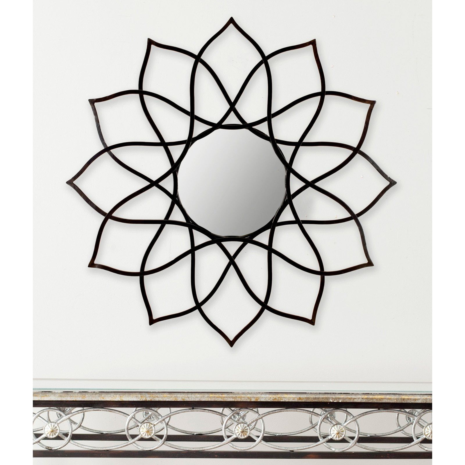 Contemporary Sunburst Round Wood & Bronze Mirror - 36"