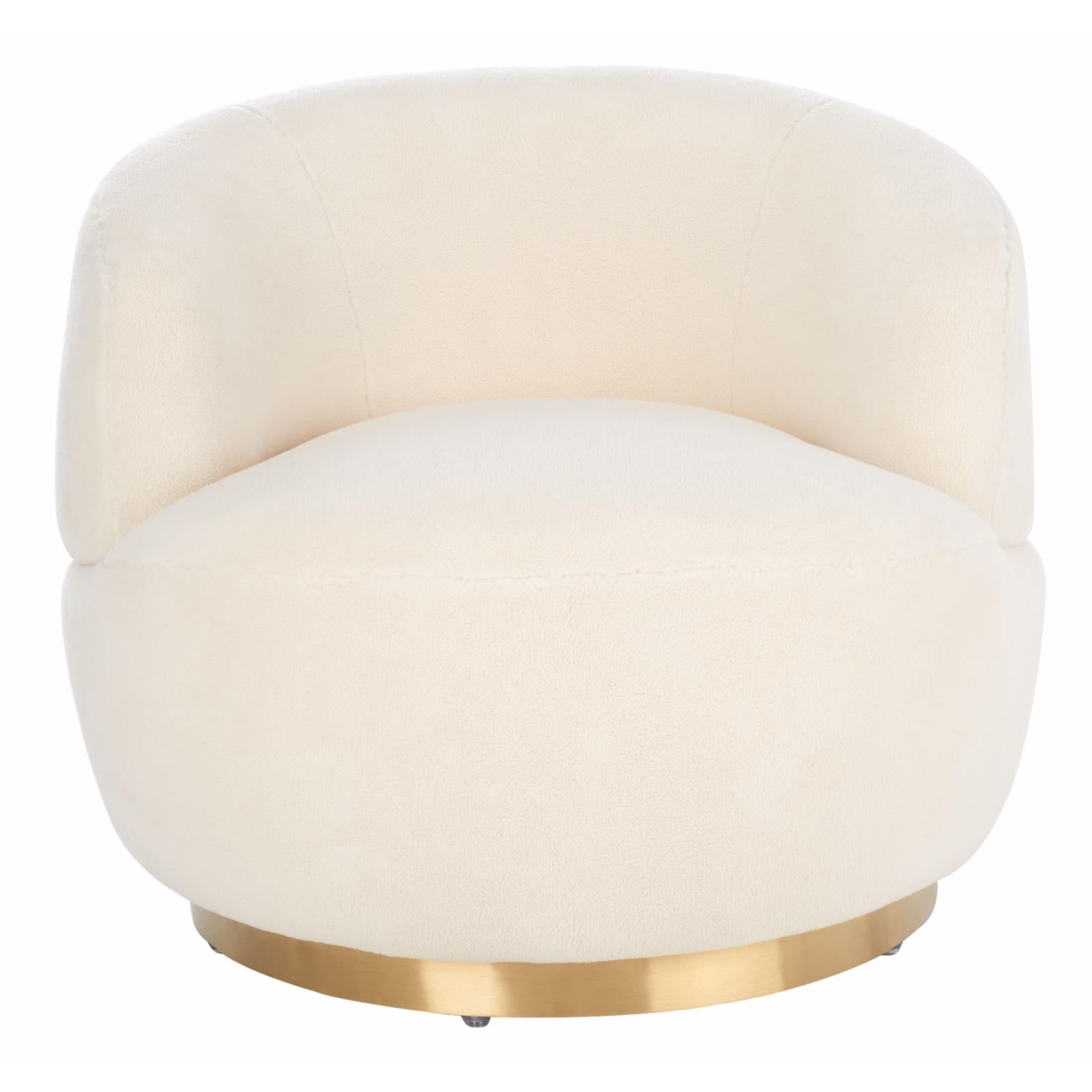 Ivory Barrel Swivel Lounge Chair with Wood Accents