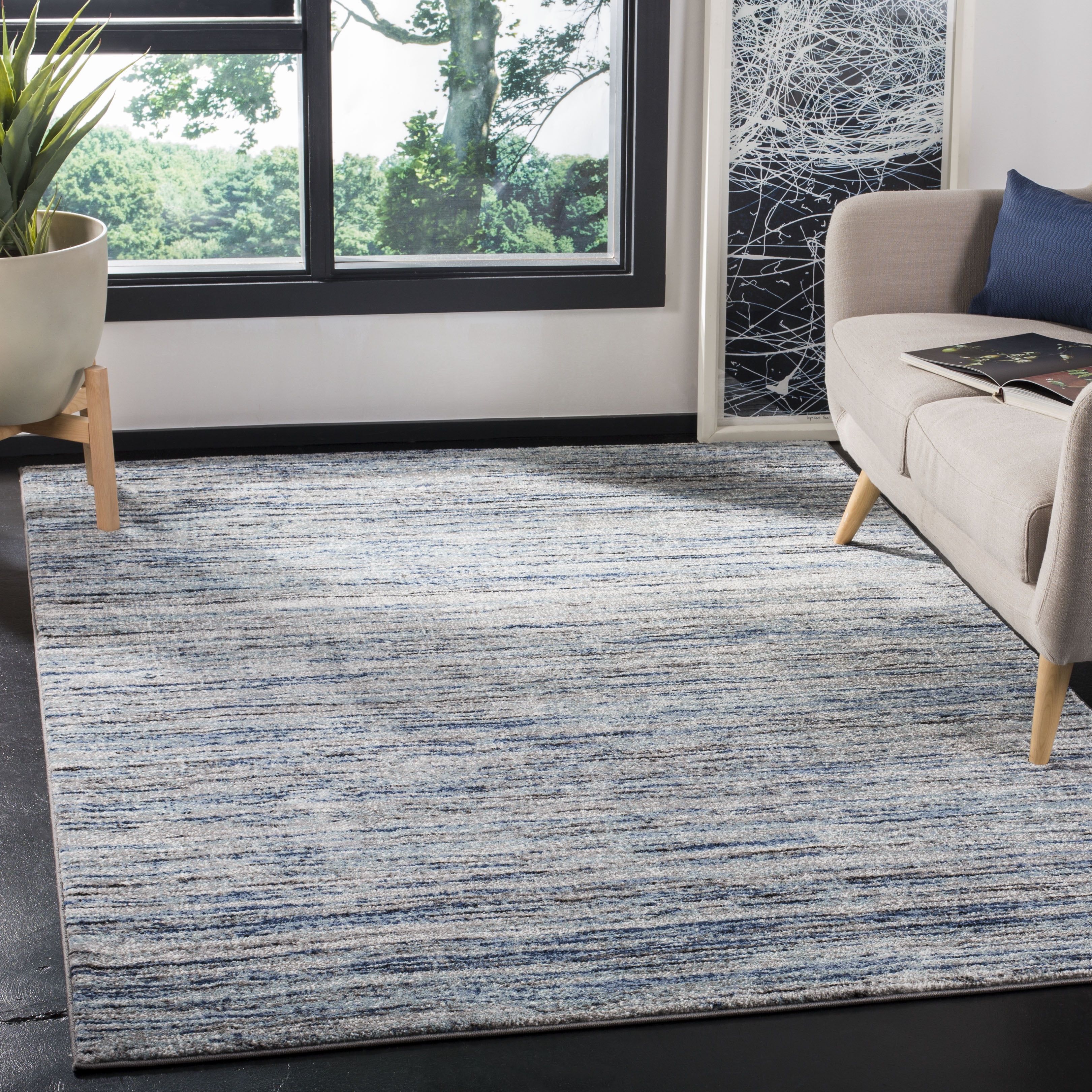 Galaxy Blue and Grey Abstract Easy Care Area Rug