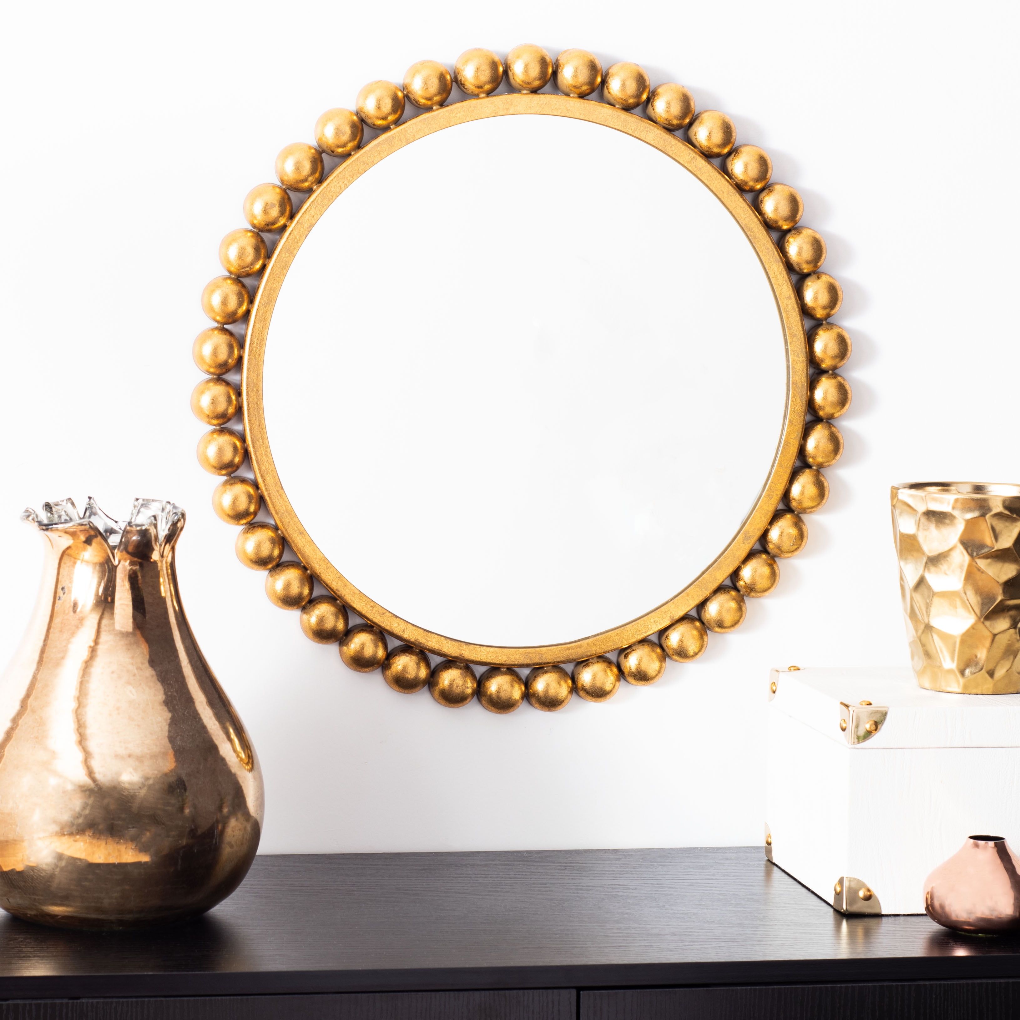 Genna 21'' Round Gold Foil Beaded Mirror