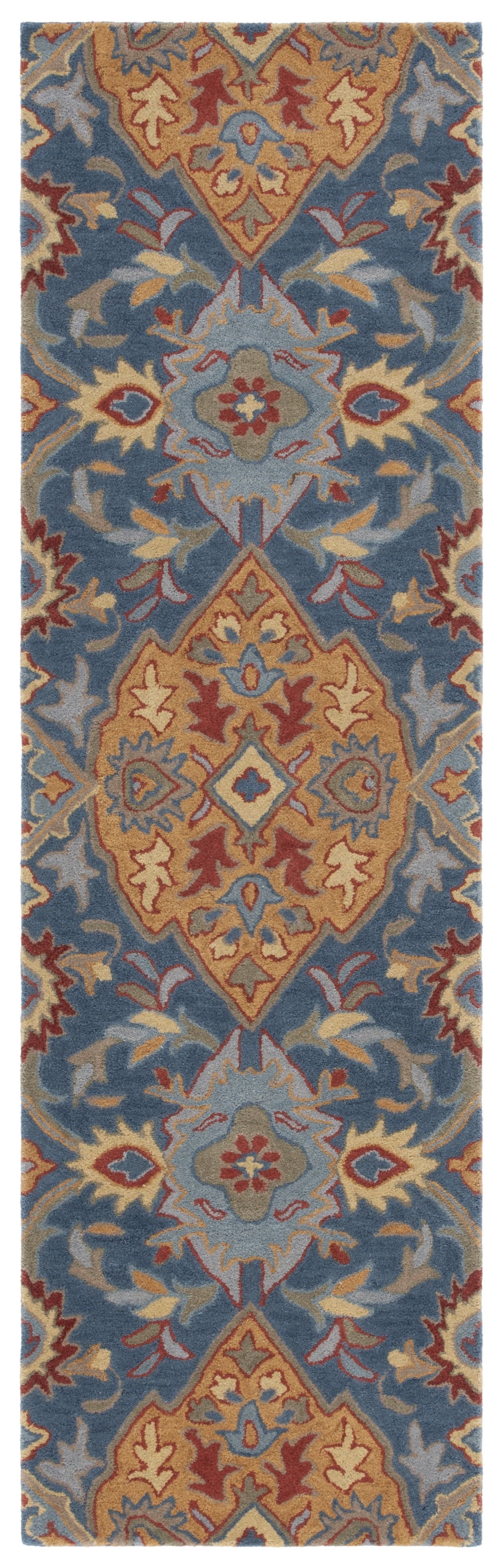 Navy and Gold Hand-Tufted Wool Runner Rug