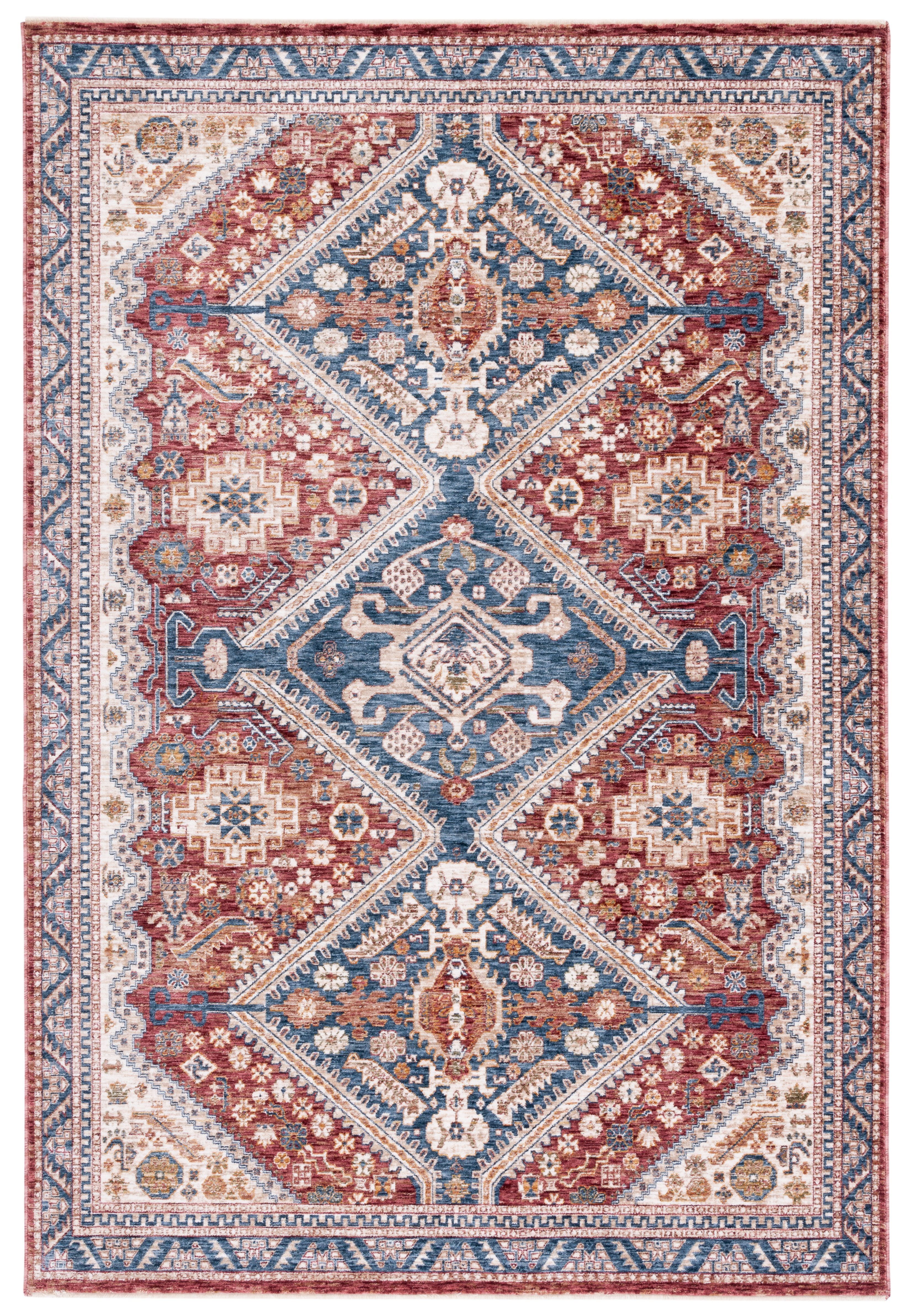 Navy and Rust Oriental Synthetic 9' x 12' Area Rug