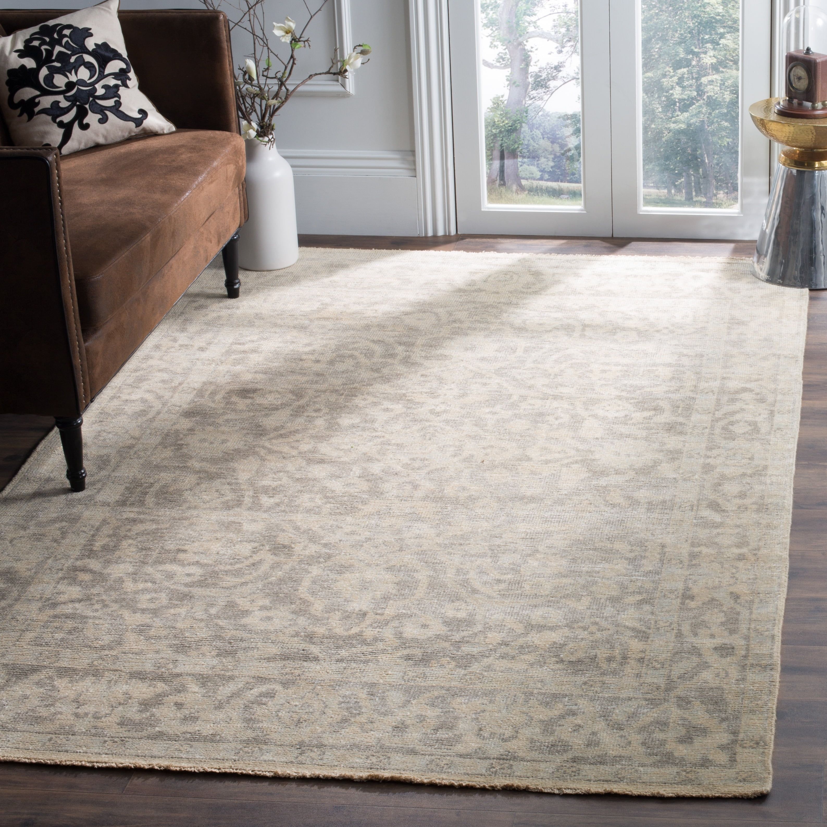 Gray and Beige Hand-Knotted Wool 9' x 12' Area Rug