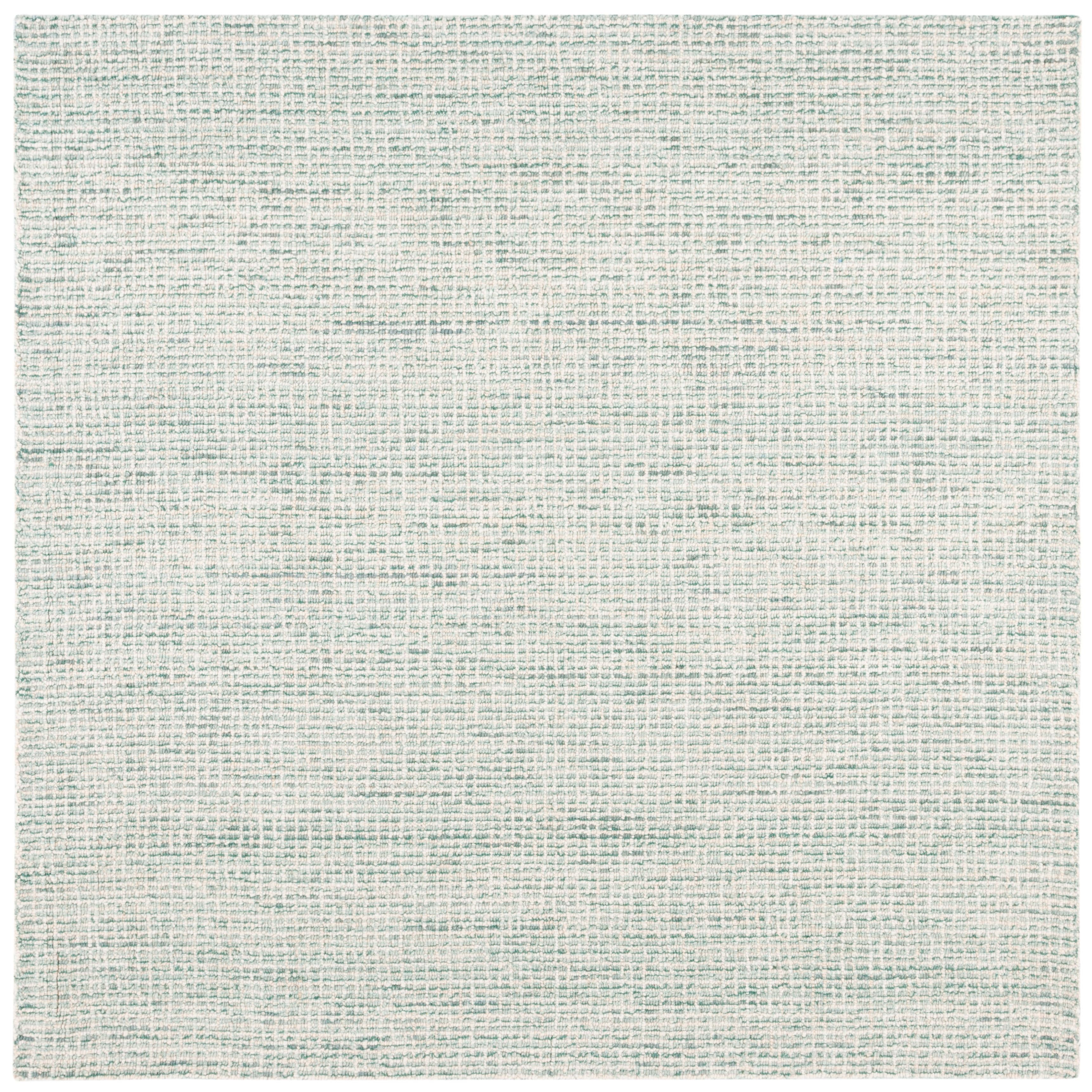 Ivory and Green Abstract Hand-Tufted Wool Square Rug, 4' x 4'