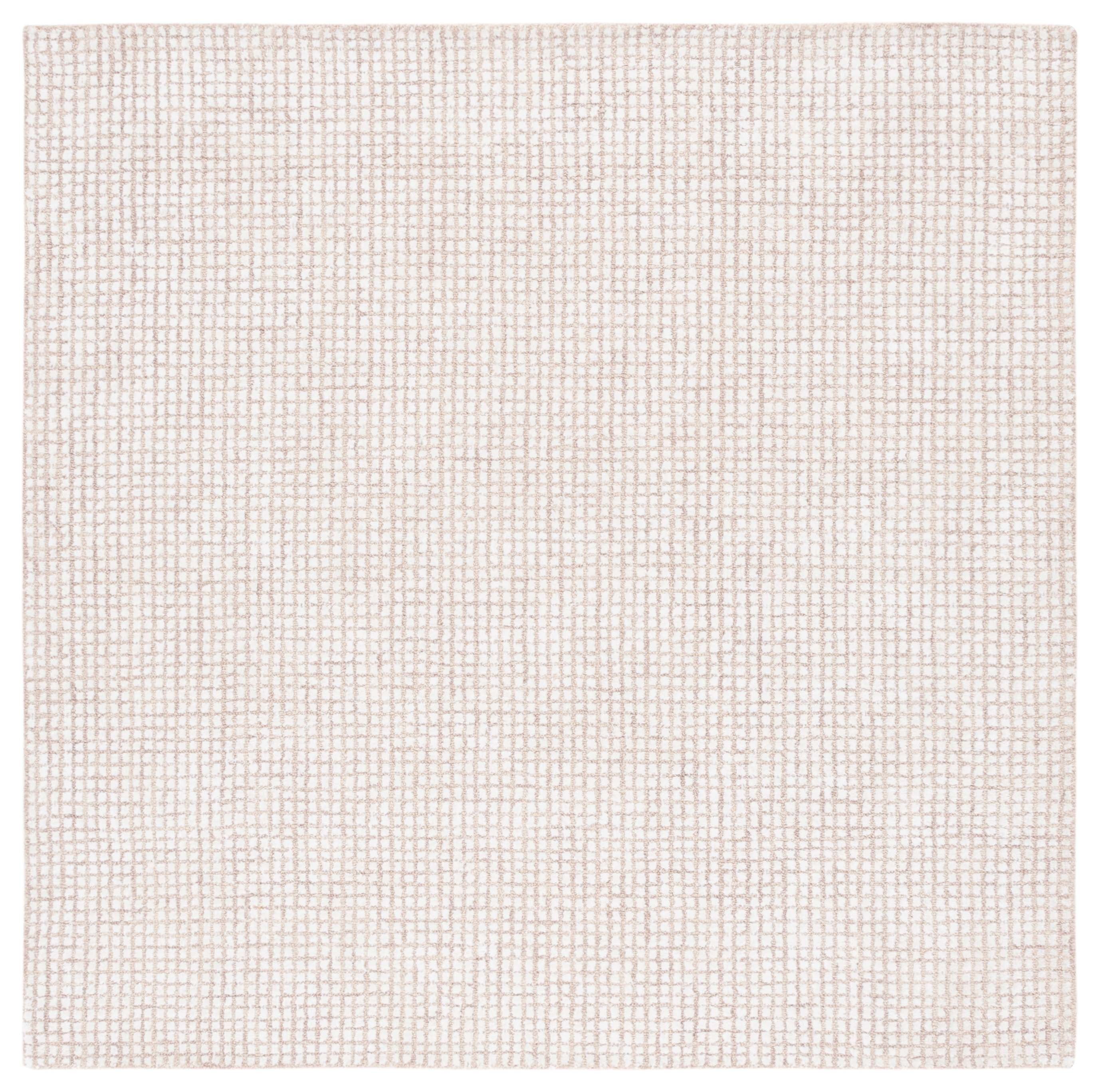 Ivory and Beige Abstract Tufted Wool Square Rug, 6' x 6'