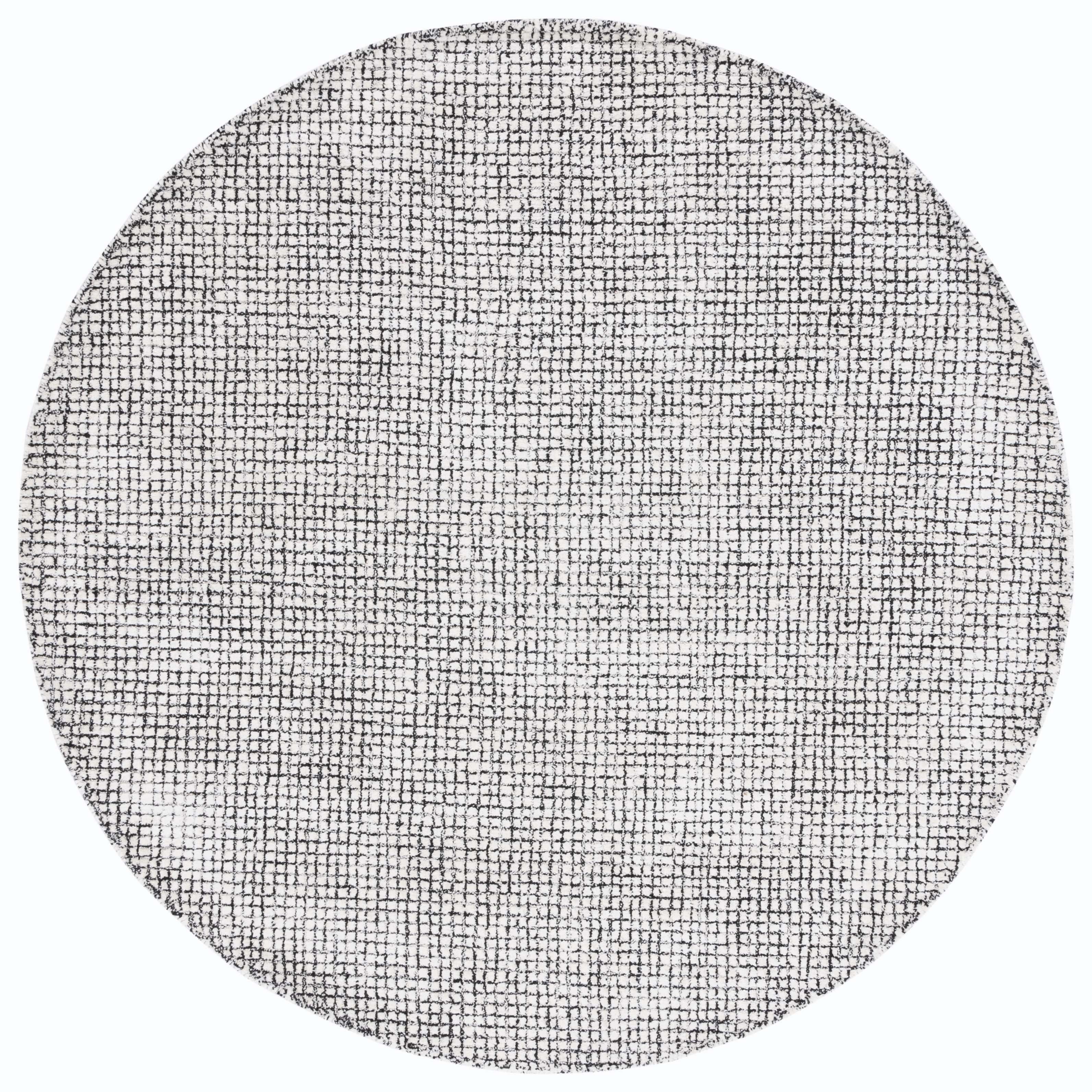 Ivory and Black Round Handmade Wool Viscose Rug, 4' x 4'