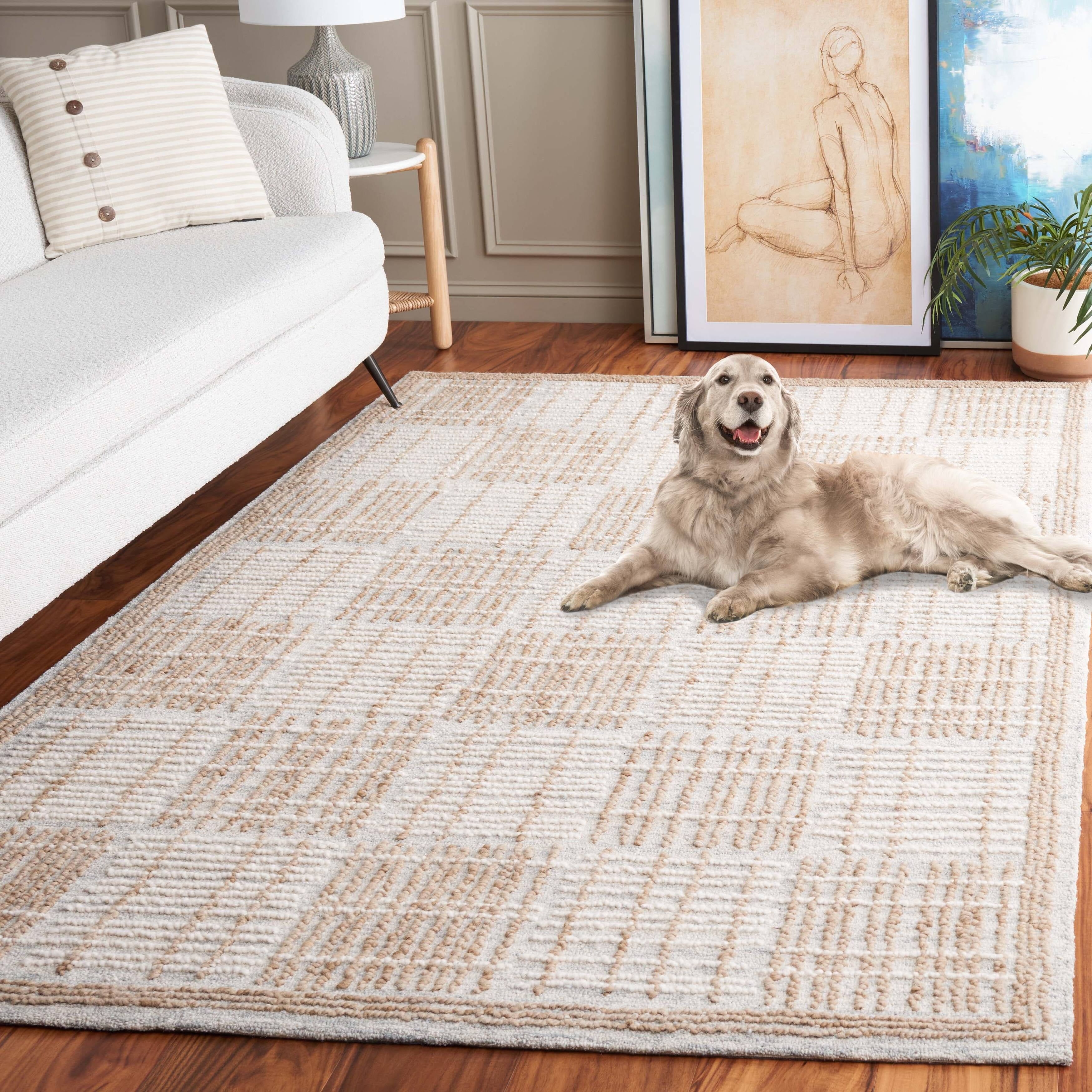 Handmade Tufted Sage and Taupe Abstract Wool Rug, 9' x 12'