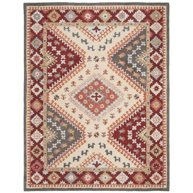 Handmade Rustic-Chic Red Geometric Wool Round Rug, 62"