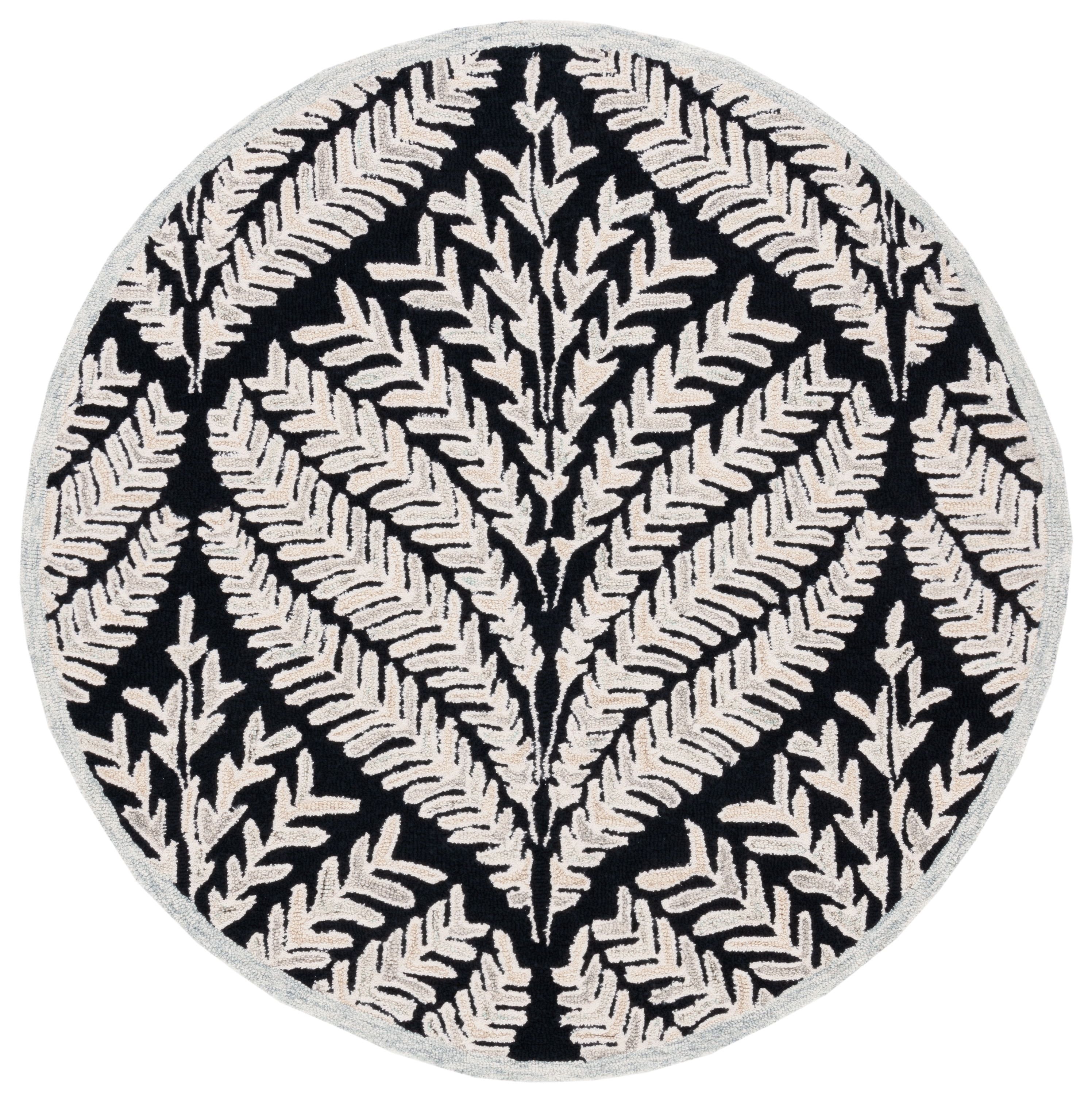 Ivory and Black Round Hand-Tufted Wool Rug, 3' x 3'