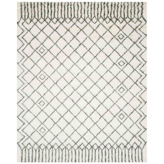 Handmade Casablanca Shag Wool Rug Ivory & Grey 8' x 10'