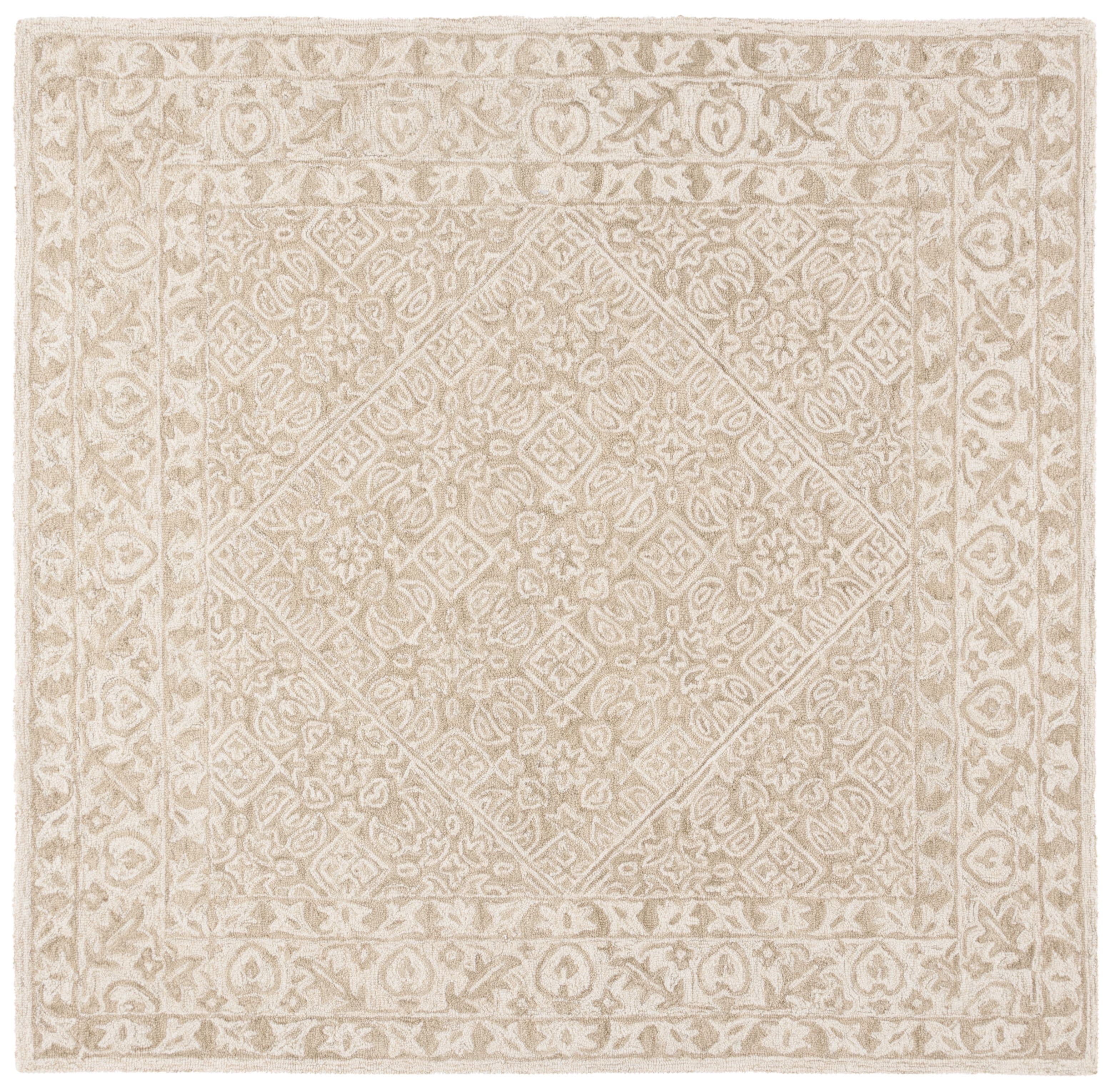 Sage and Ivory Tufted Handmade Wool Square Rug