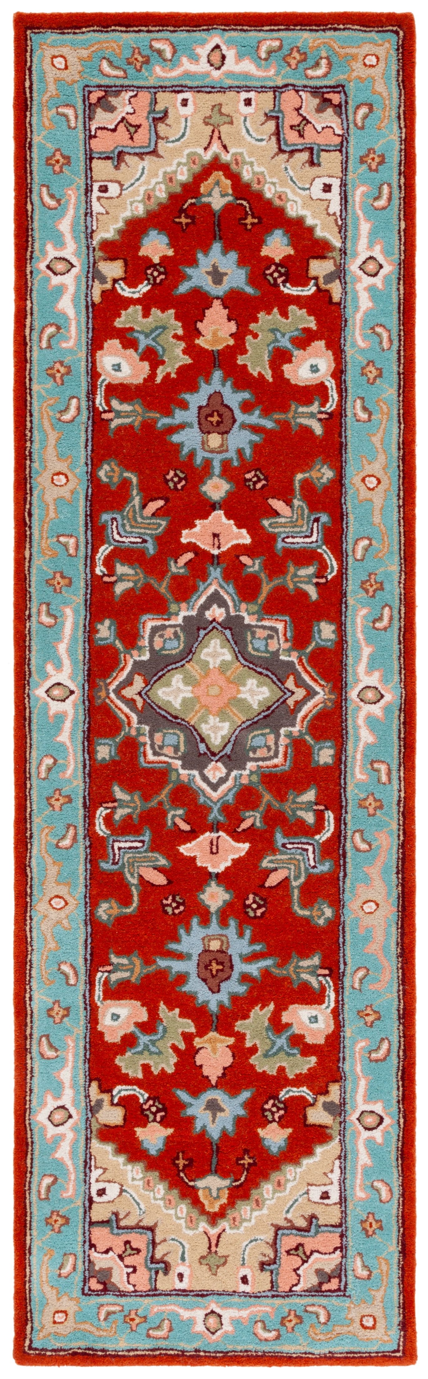 Handmade Red and Blue Wool Tufted Runner Rug