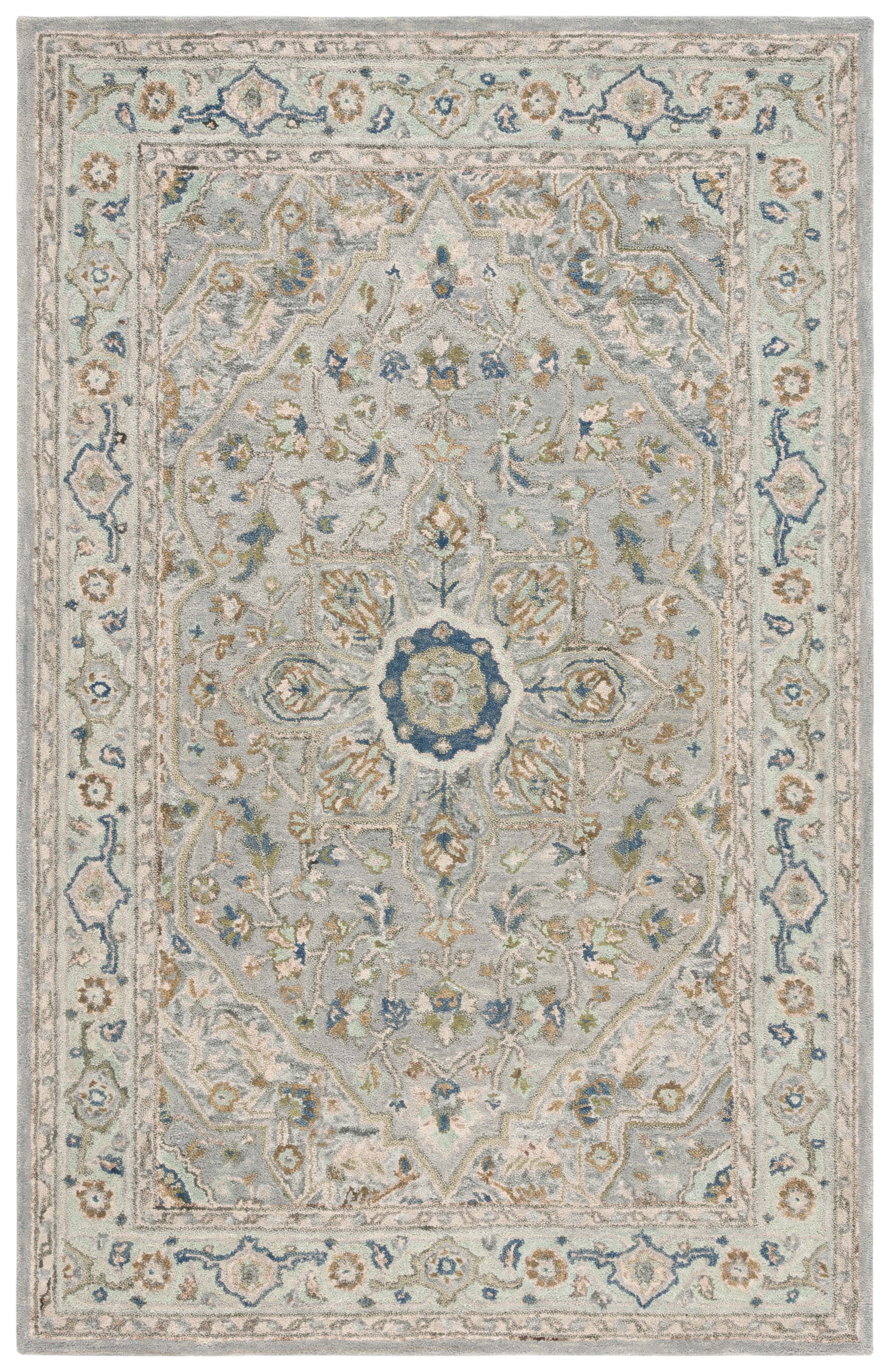 Ivory and Blue Hand-Tufted Wool 5' x 8' Area Rug