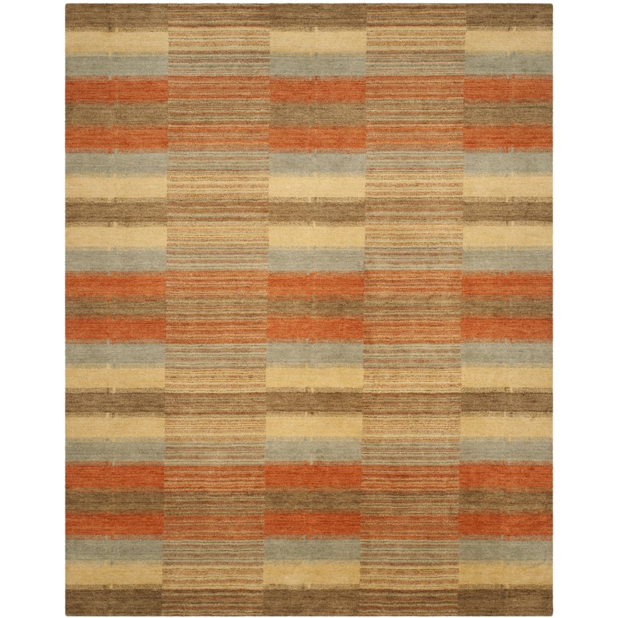Handmade Red and Beige Wool 9' x 12' Rectangular Rug