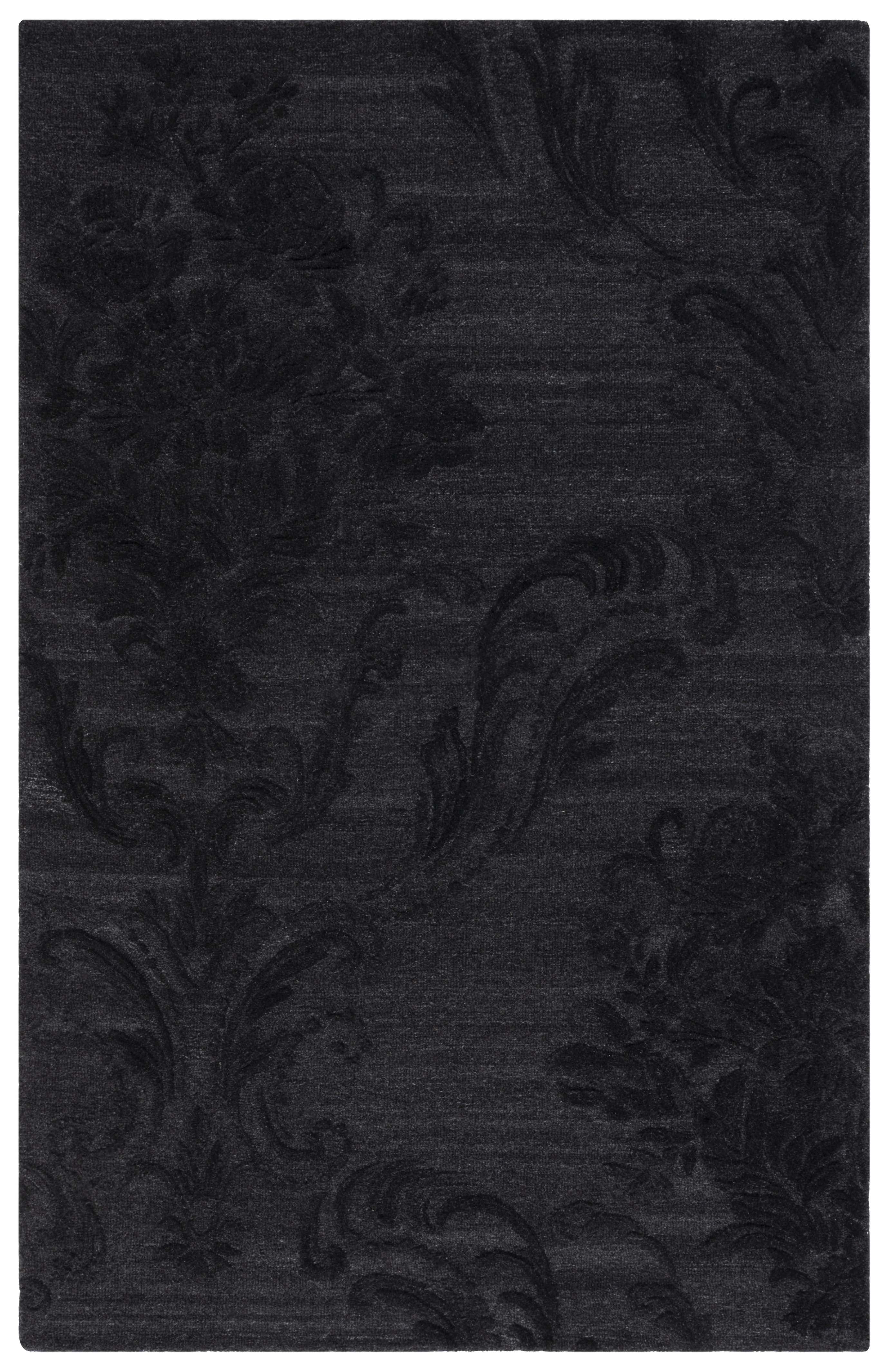 Handmade Black Floral Wool 3' x 5' Area Rug