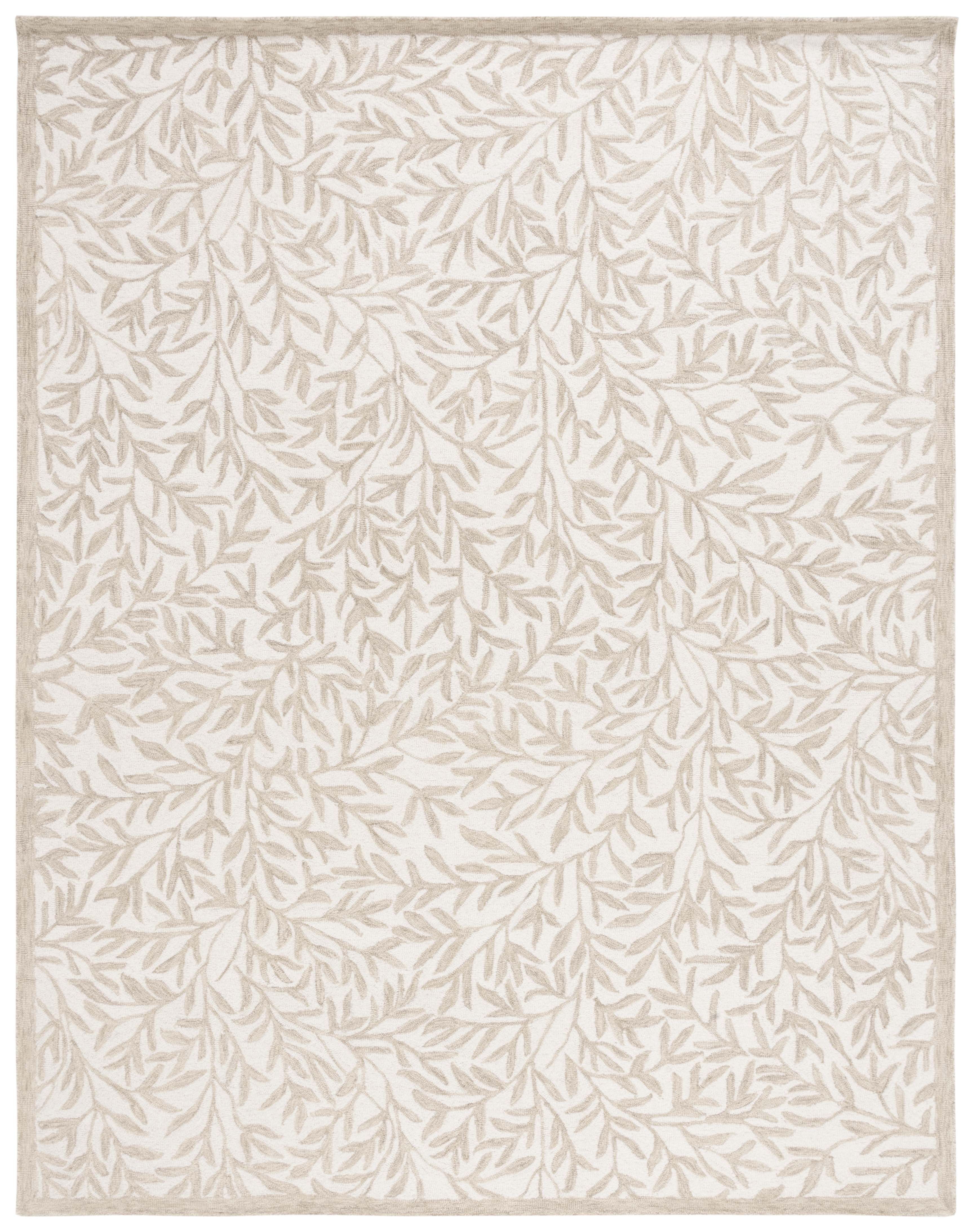 Ivory Beige Floral Hand-Tufted Wool 8' x 10' Rug