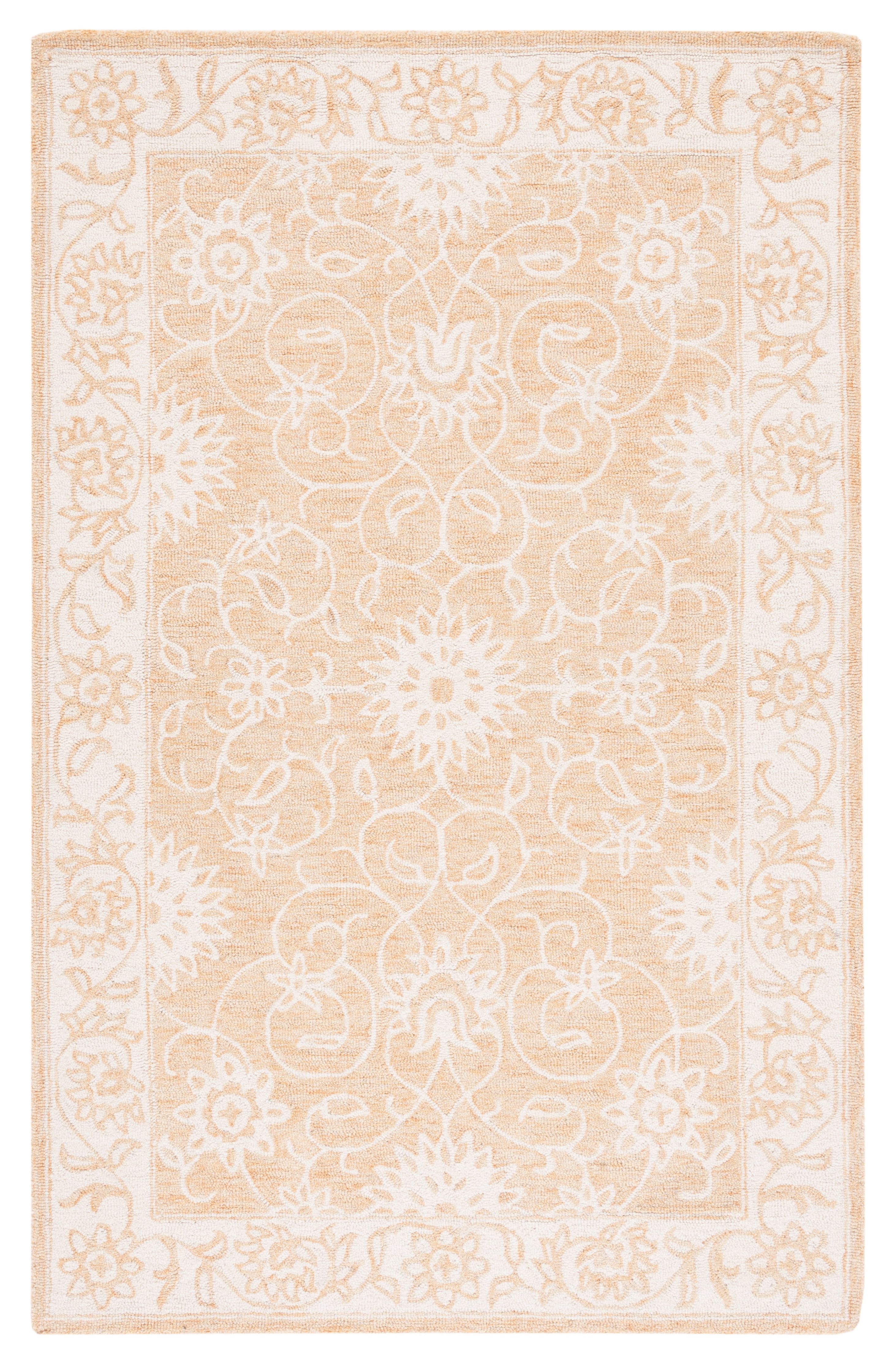 Ivory and Yellow Hand-Tufted Wool Floral Area Rug, 5' x 8'