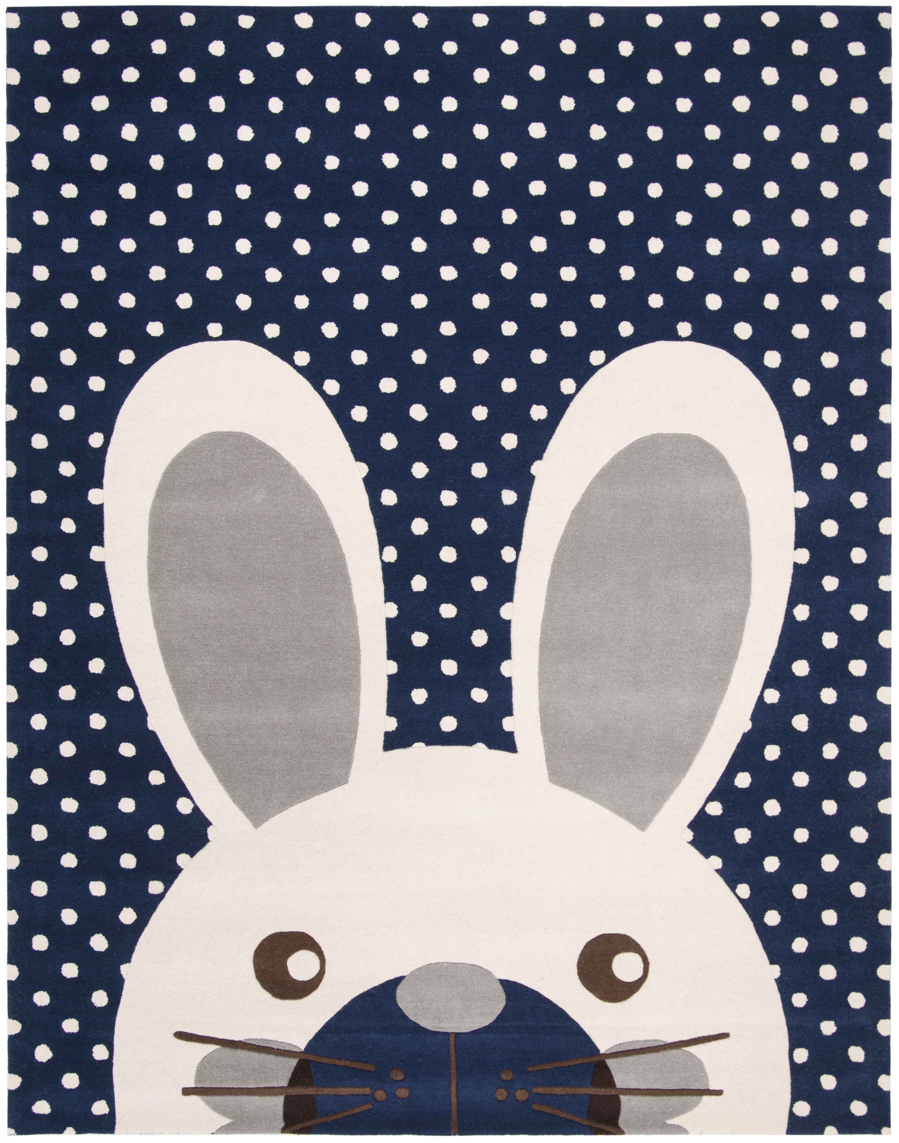 Navy and Ivory Bunny Wool 6' x 9' Kids Rug