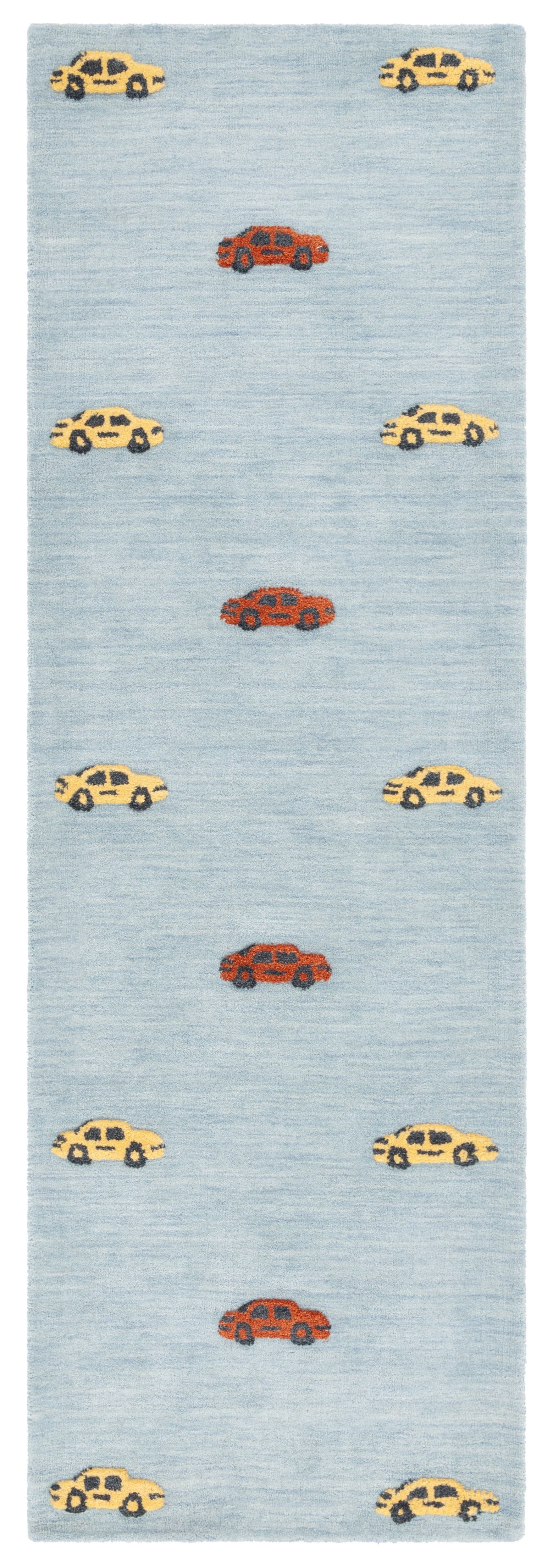 Light Blue Wool Kids Hand-Tufted Car Runner Rug