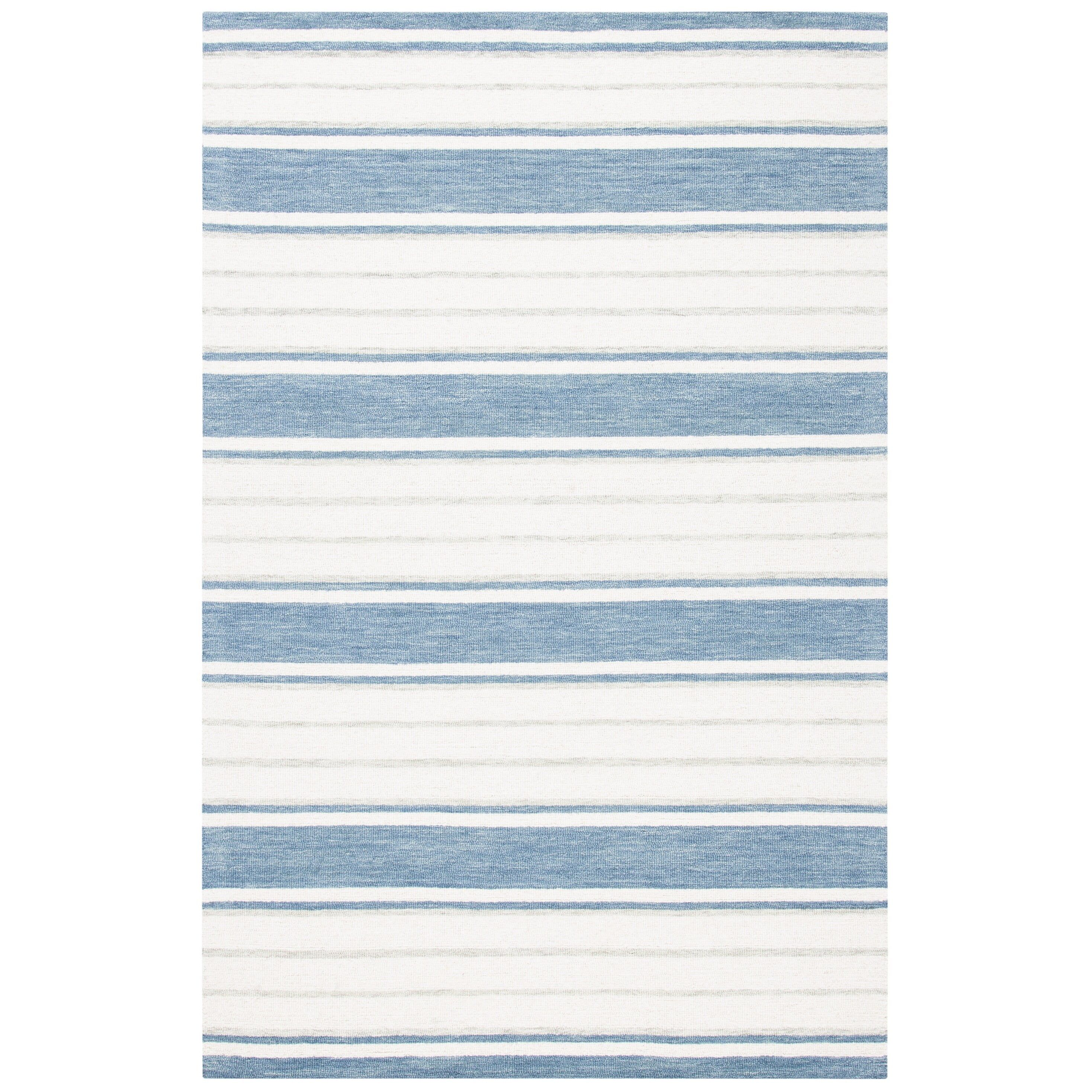 Ivory and Grey Handmade Wool Striped Rug 8' x 10'