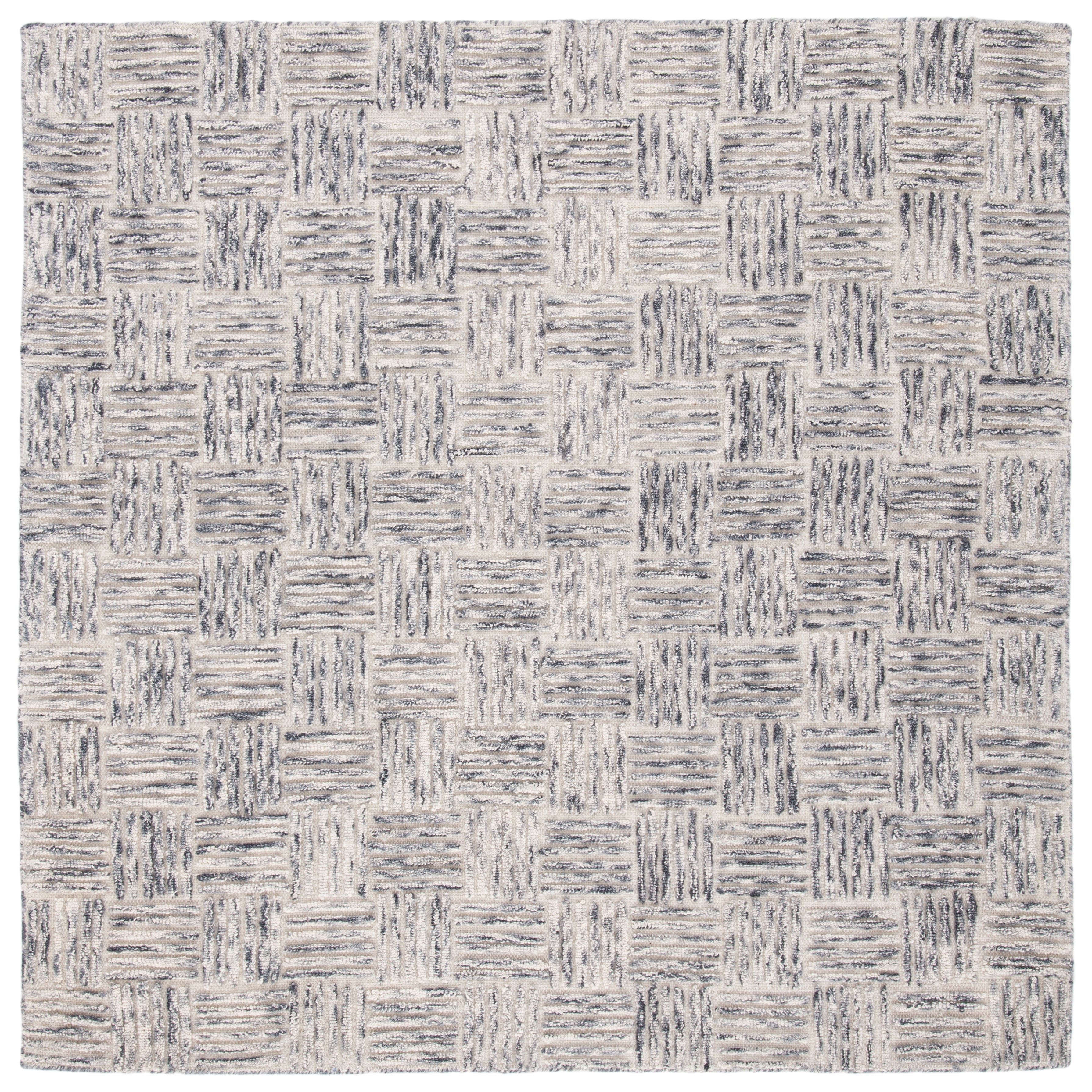 Elegant Gray Square Tufted Wool Rug, Handmade - 59" x 59"