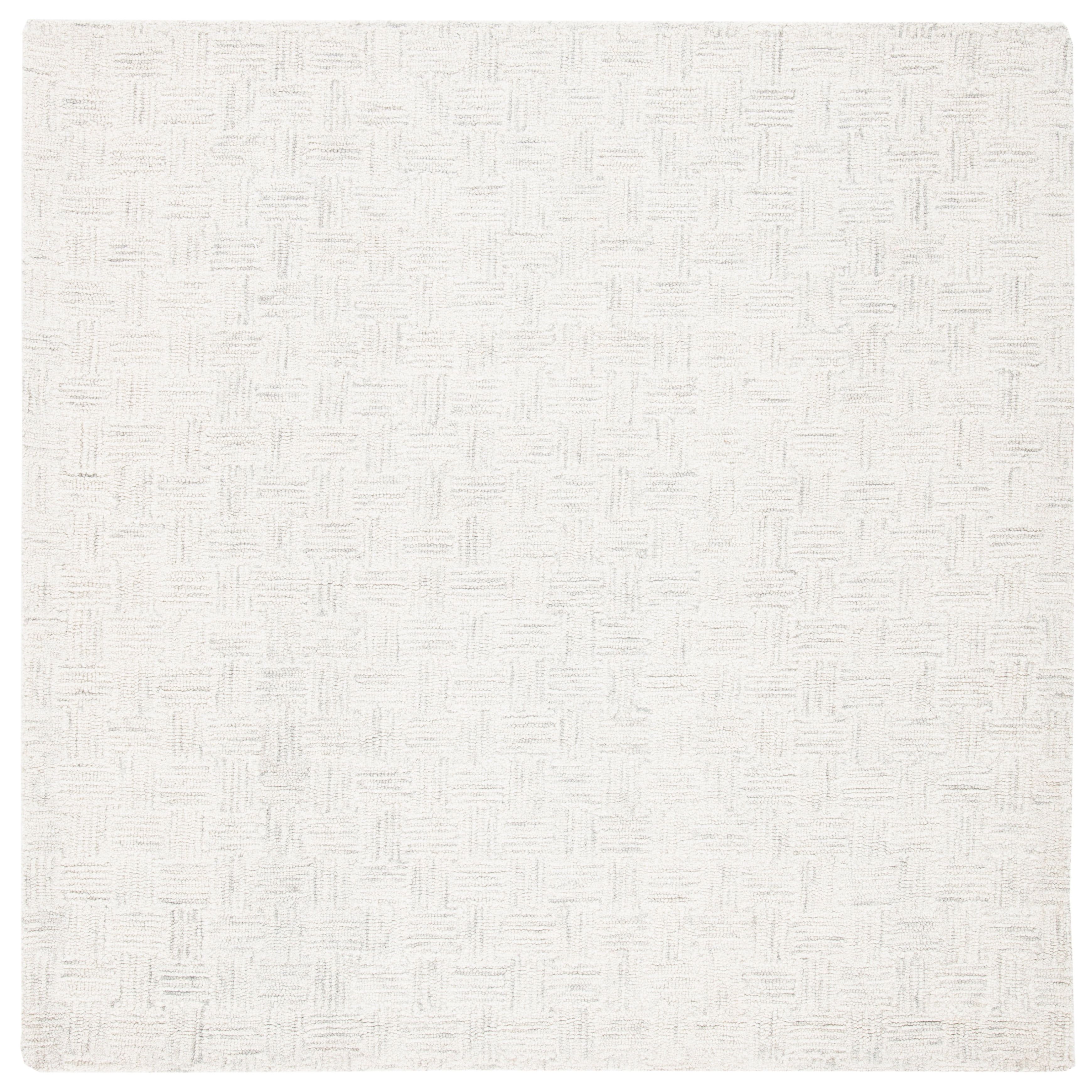 Light Grey and Ivory Hand-Tufted Wool Square Rug, 3' x 3'