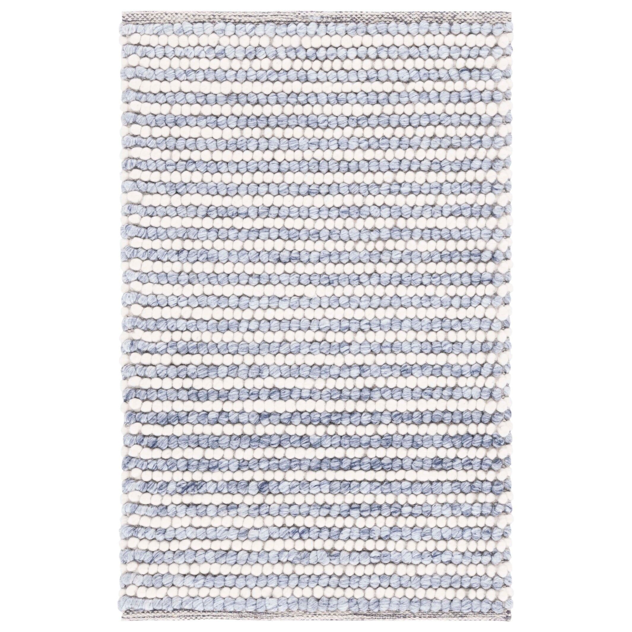 Ivory and Blue Flat Woven Wool Area Rug, 2' x 3'