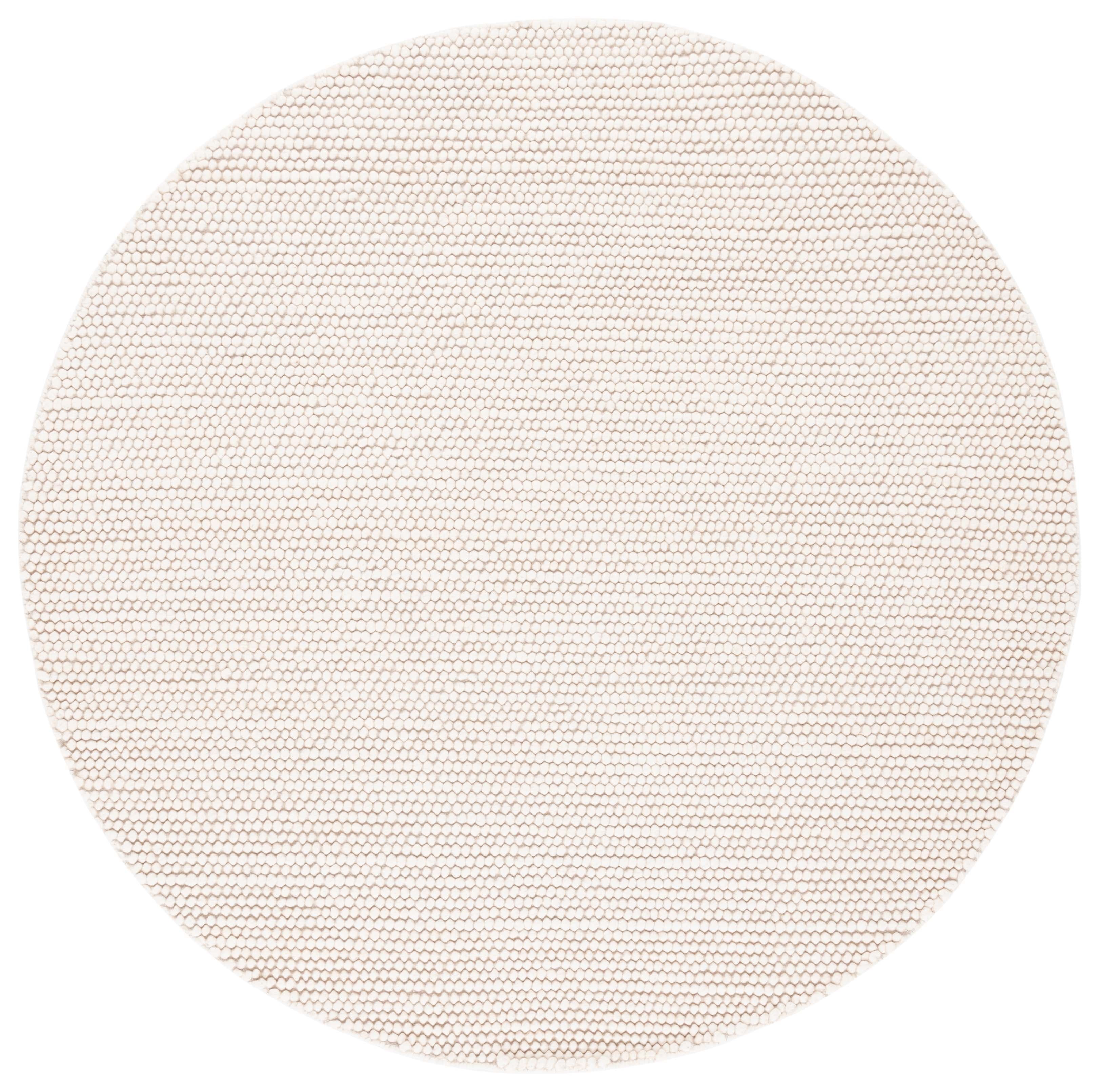 Ivory Round Handwoven Wool Rug, 4' x 4'