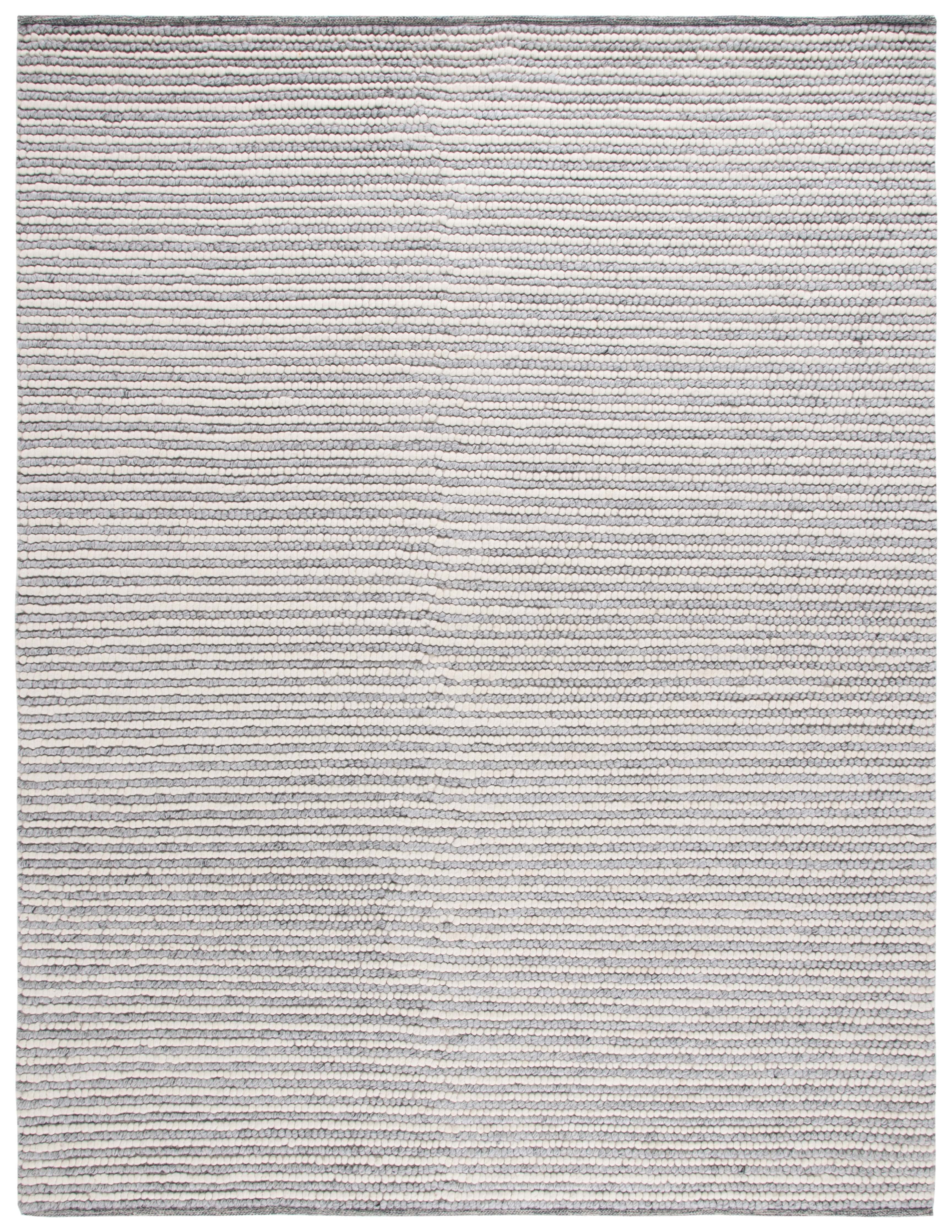 Ivory and Grey Striped Wool 8' x 10' Handmade Area Rug