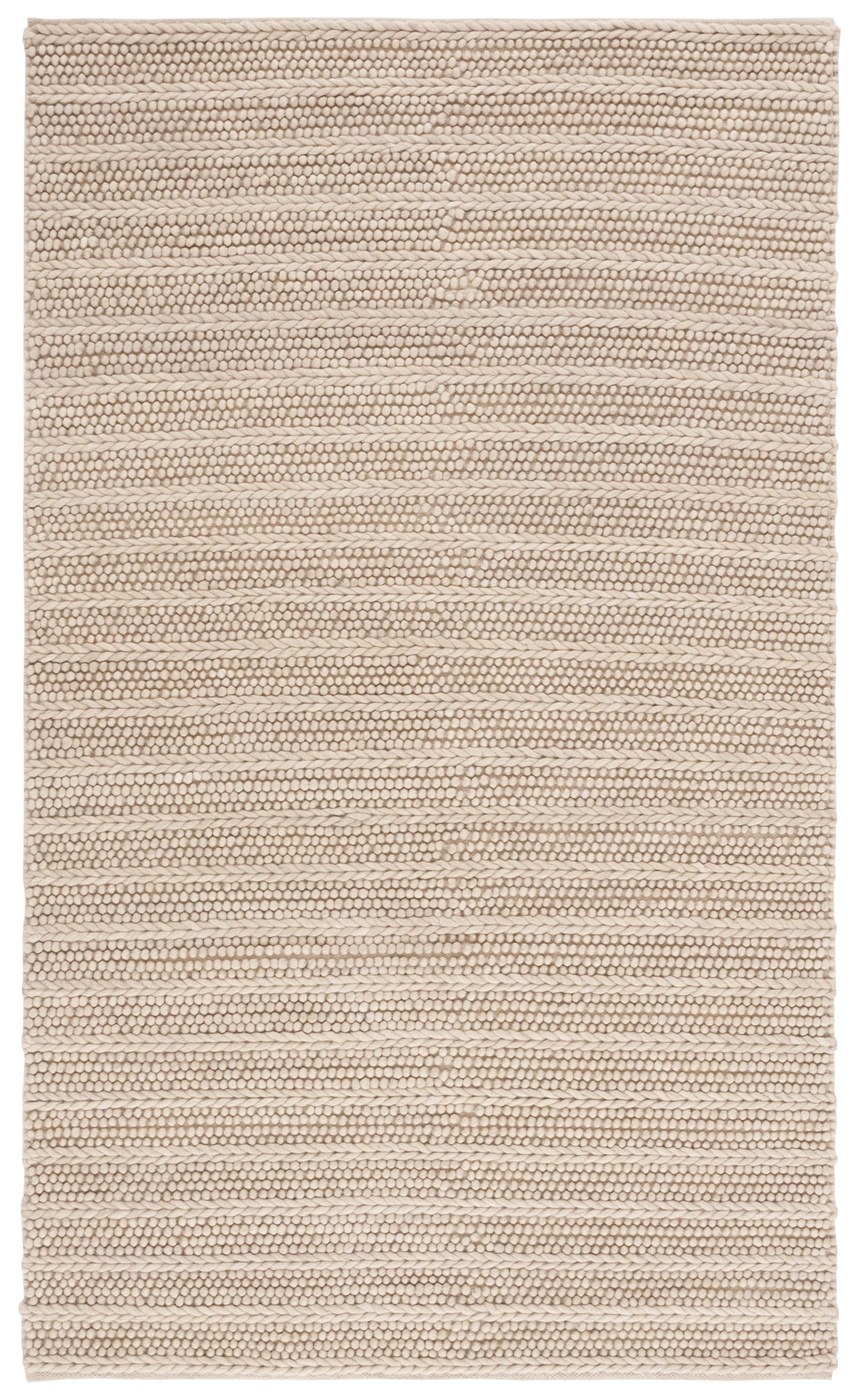 Beige Striped Handmade Wool Flat Woven Area Rug, 6' x 9'