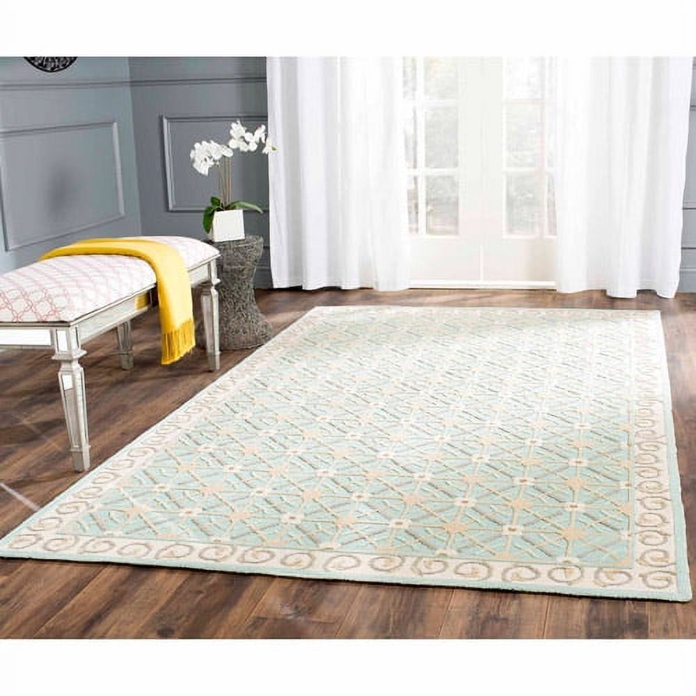 Aquamarine and Beige Handmade Wool Area Rug 8' x 10'