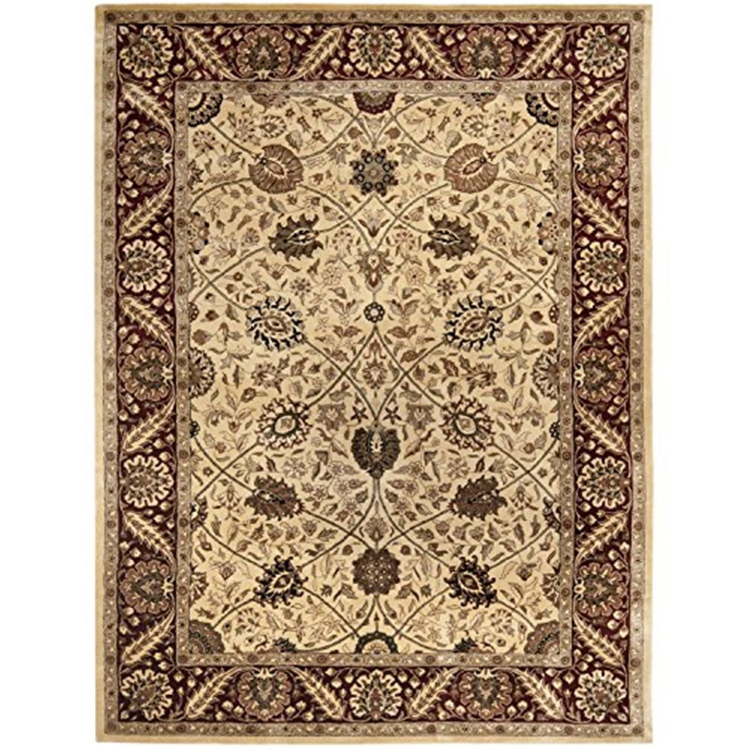 Ivory and Red Hand-Tufted Wool Persian Rug, 8' x 5'