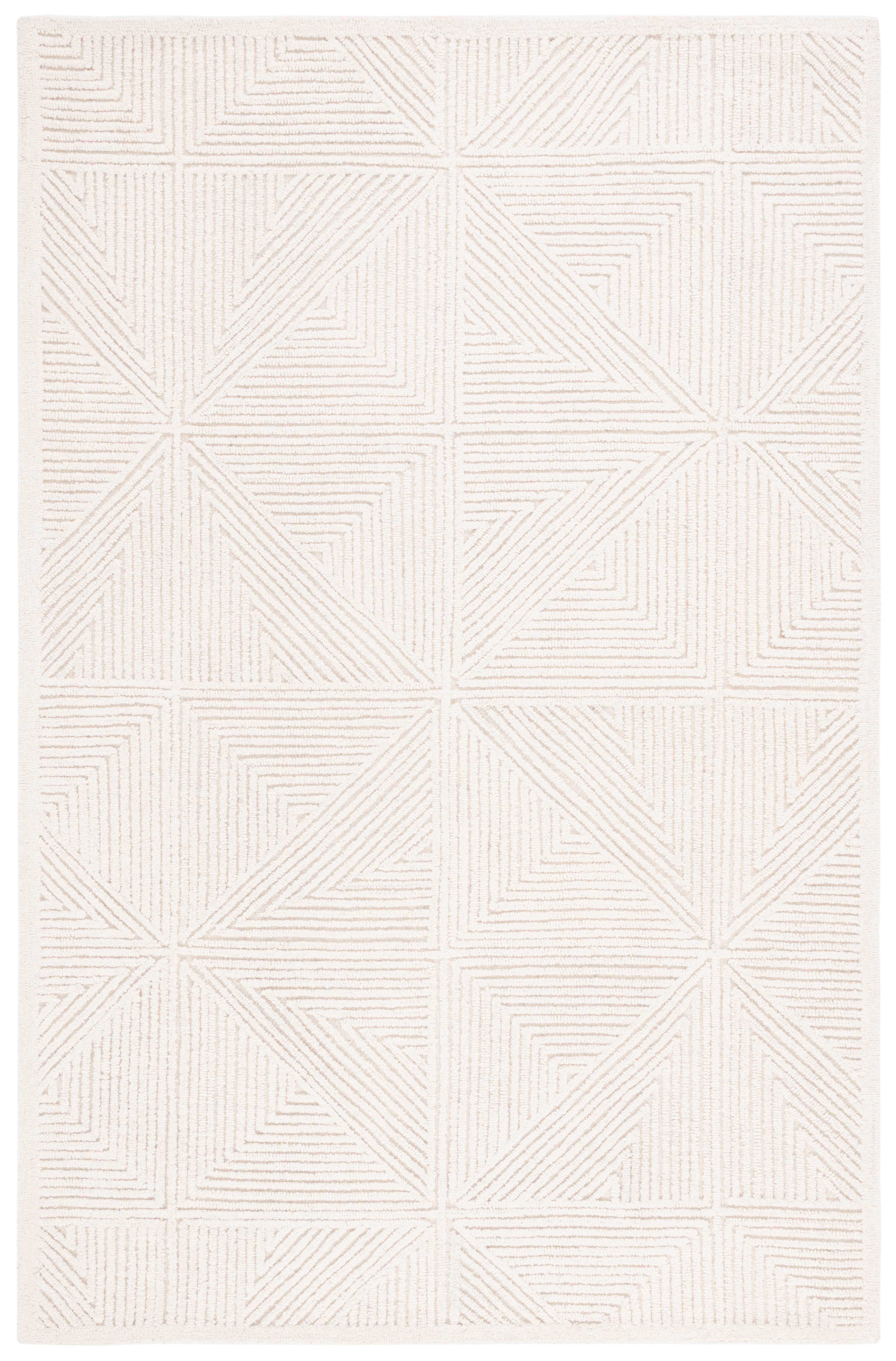 Ivory Geometric Hand-Tufted Wool Area Rug, 4' x 6'