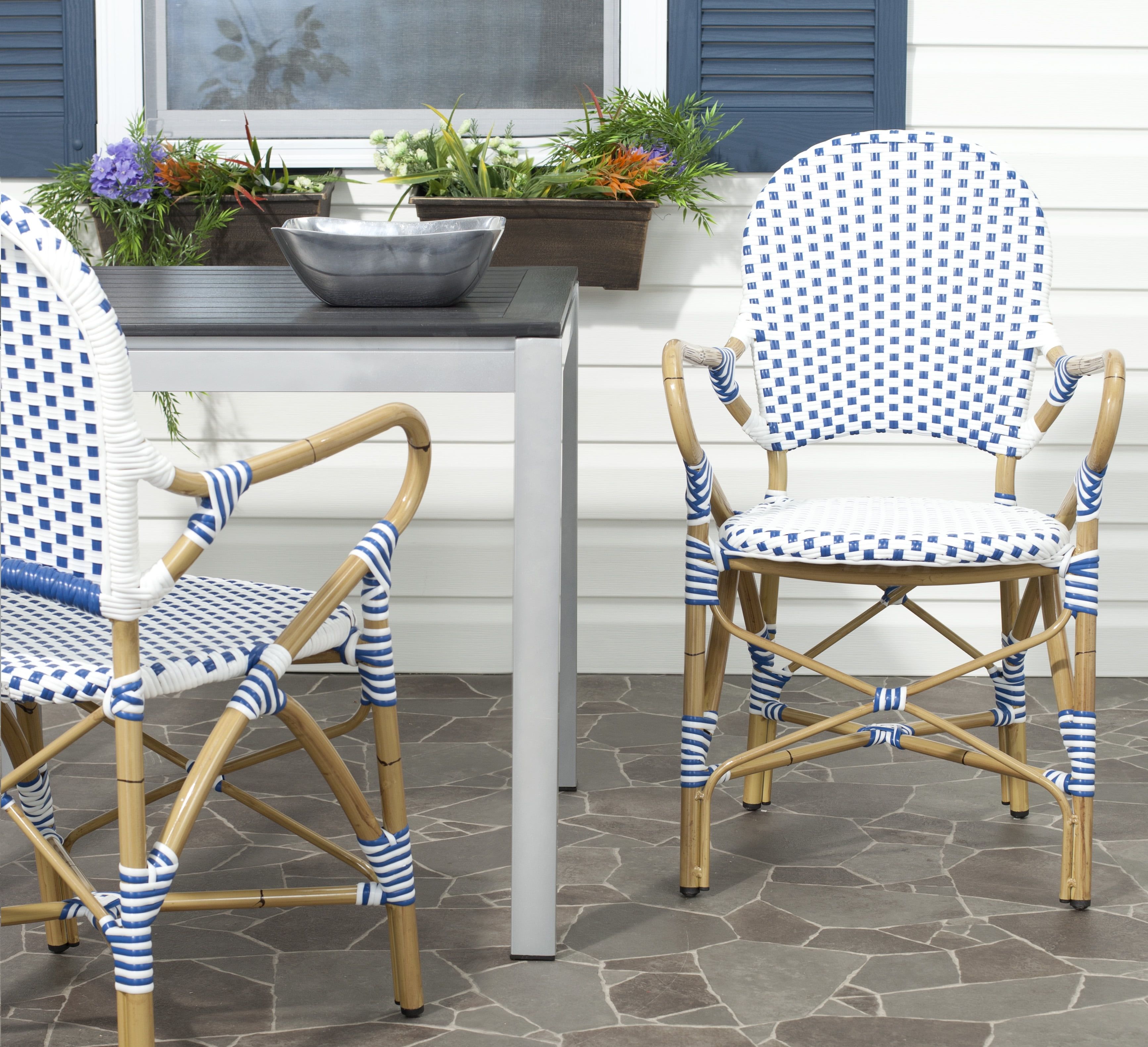 Hooper Blue and White Wicker Bistro Armchair Set